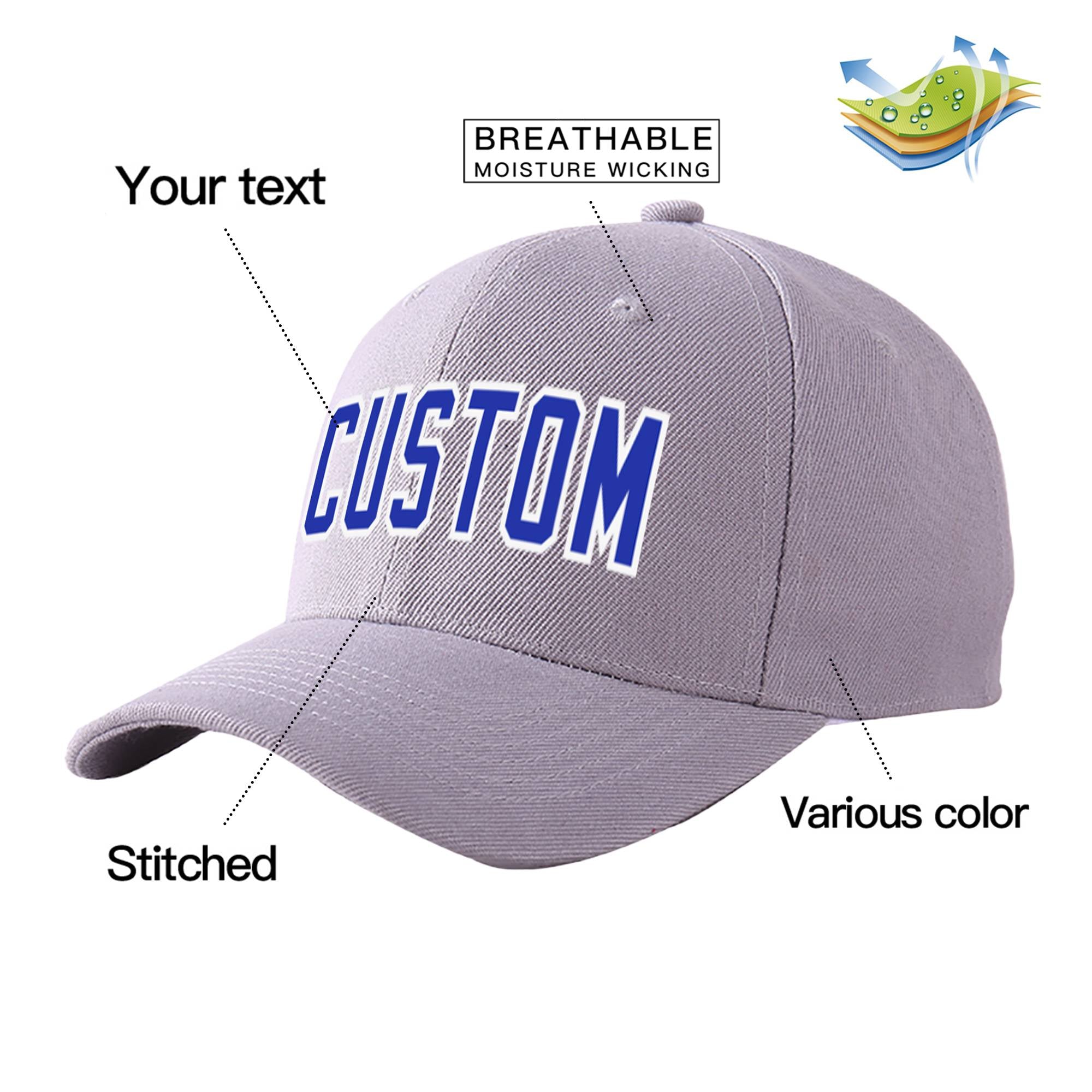 Custom Gray Royal Blue Baseball Cap Curved Eaves Hats Vintage Design for Men/Women/Youth