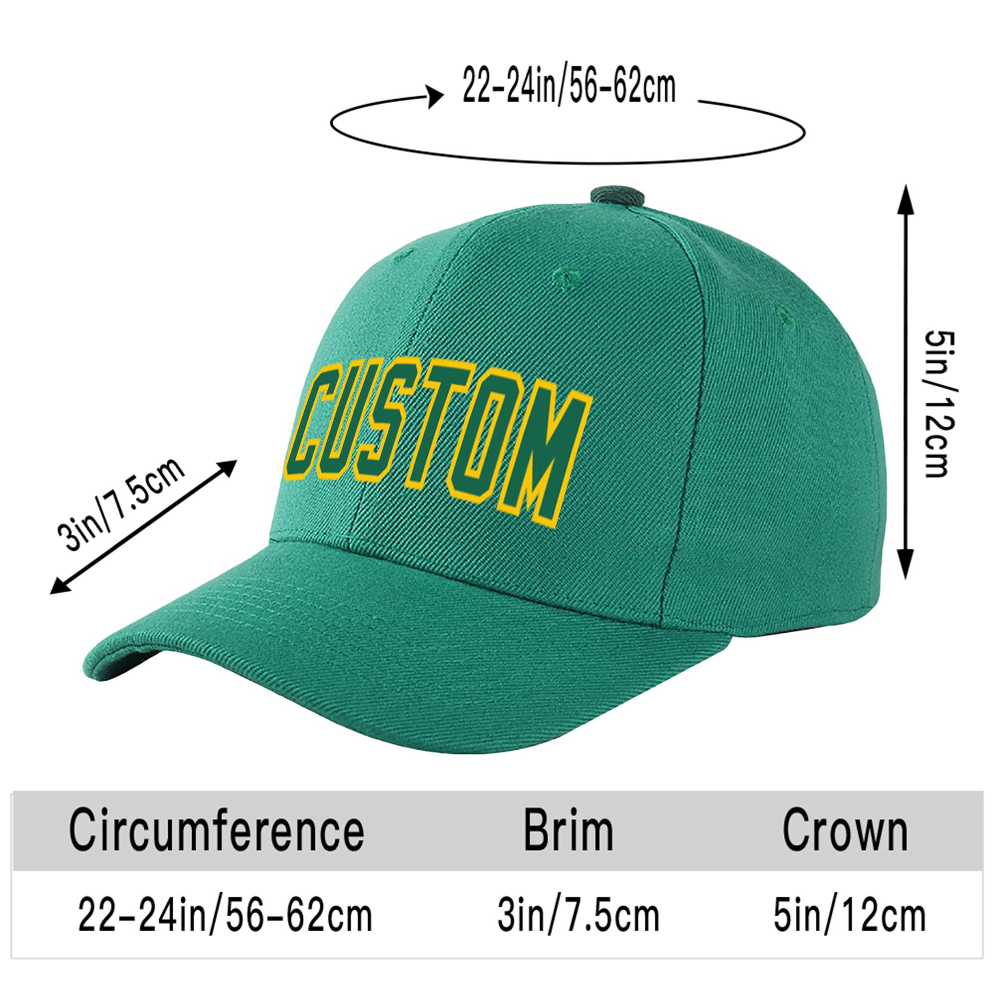 Custom Green Kelly Green Baseball Cap Curved Eaves Hats Vintage Design for Men/Women/Youth