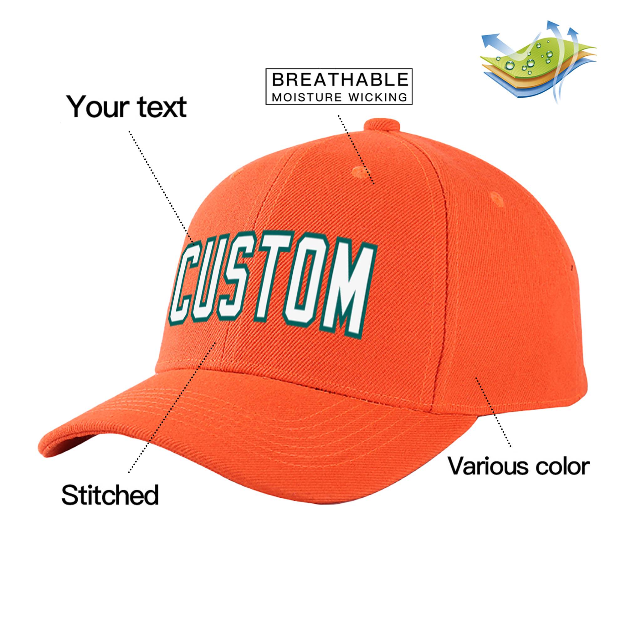 Custom Orange White Baseball Cap Curved Eaves Hats Vintage Design for Men/Women/Youth