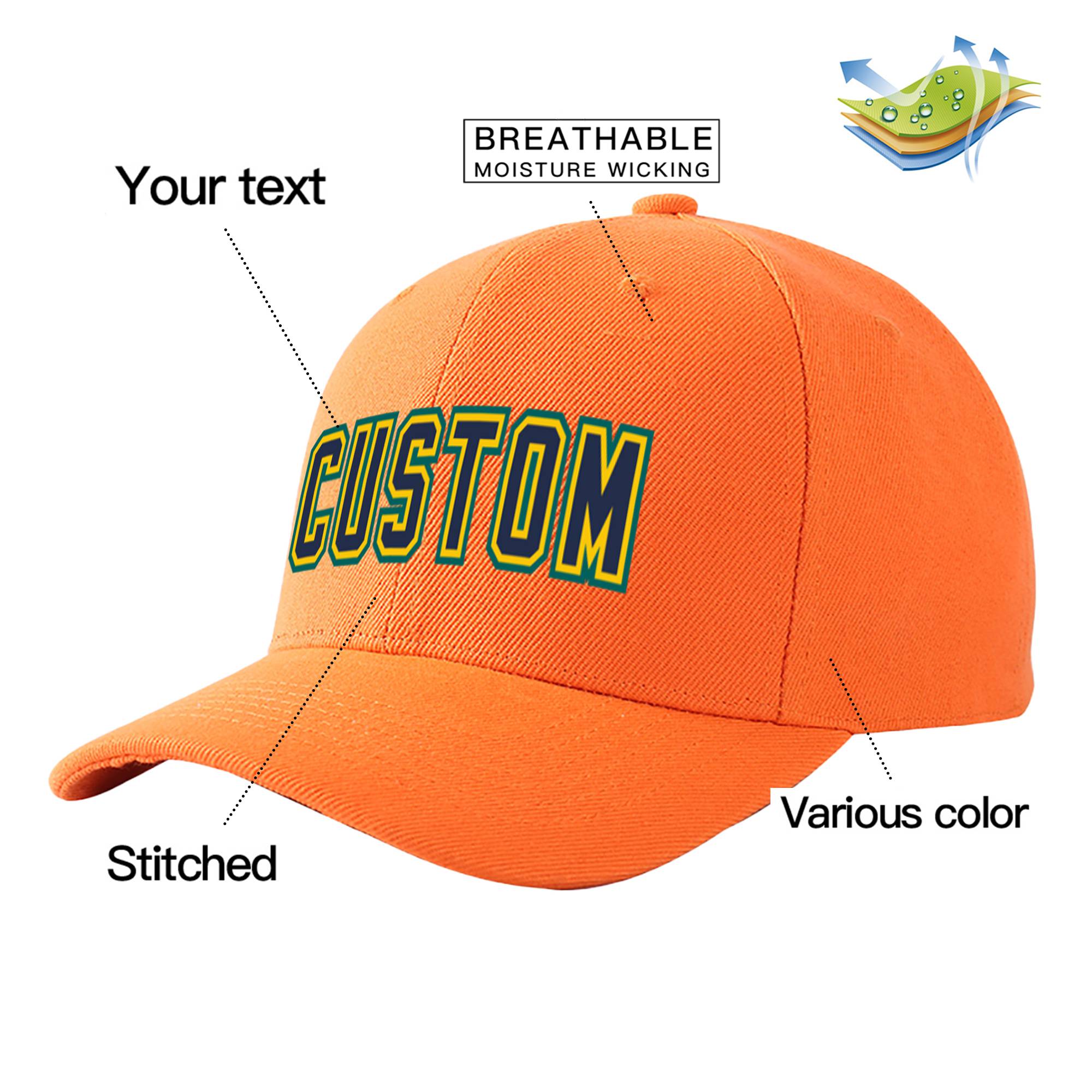 Custom Orange Navy Baseball Cap Curved Eaves Hats Vintage Design for Men/Women/Youth