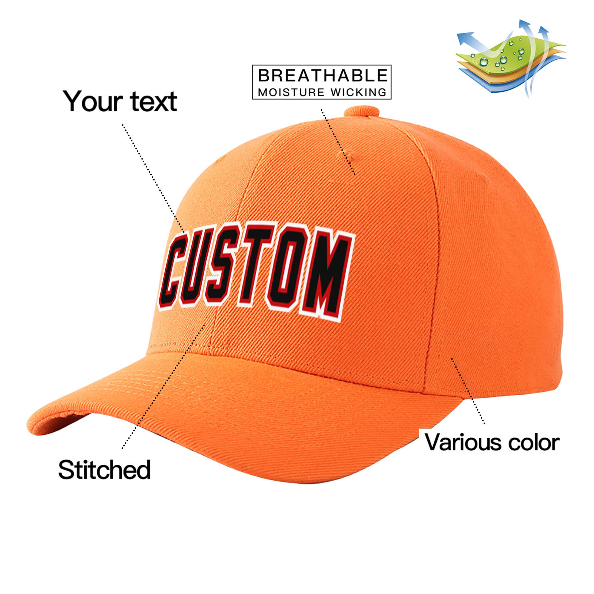 Custom Orange Black Baseball Cap Curved Eaves Hats Vintage Design for Men/Women/Youth