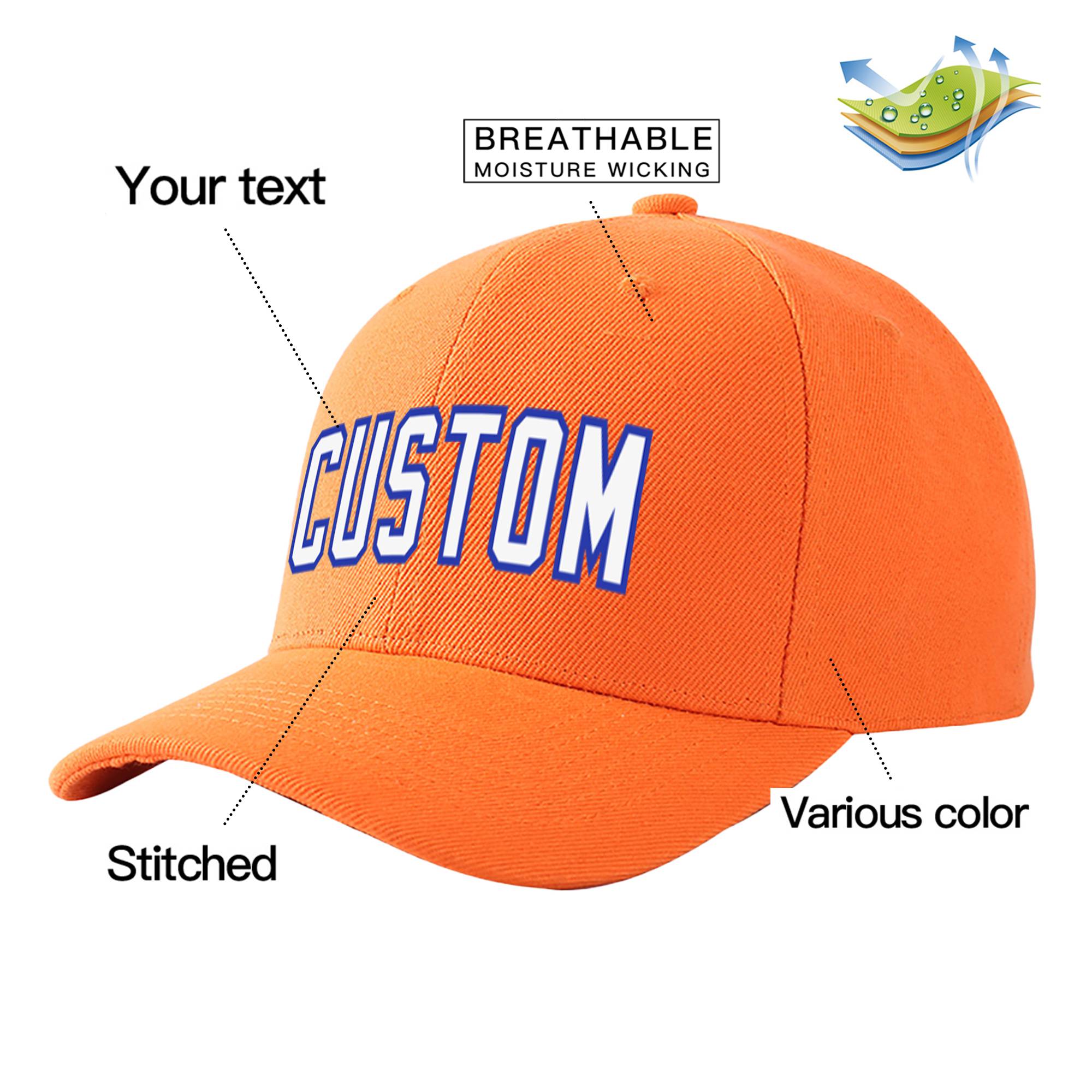 Custom Orange White Baseball Cap Curved Eaves Hats Vintage Design for Men/Women/Youth