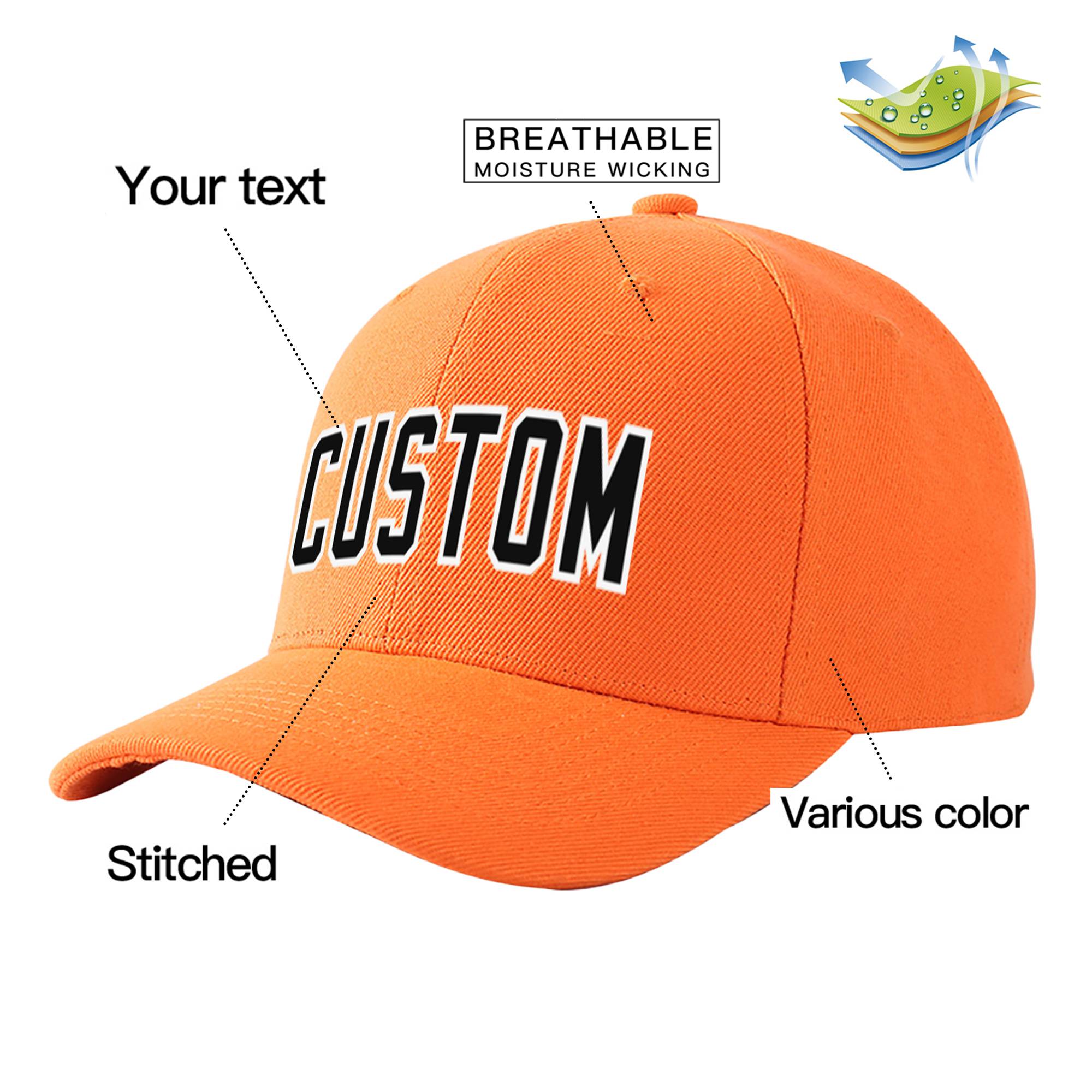 Custom Orange Black Baseball Cap Curved Eaves Hats Vintage Design for Men/Women/Youth