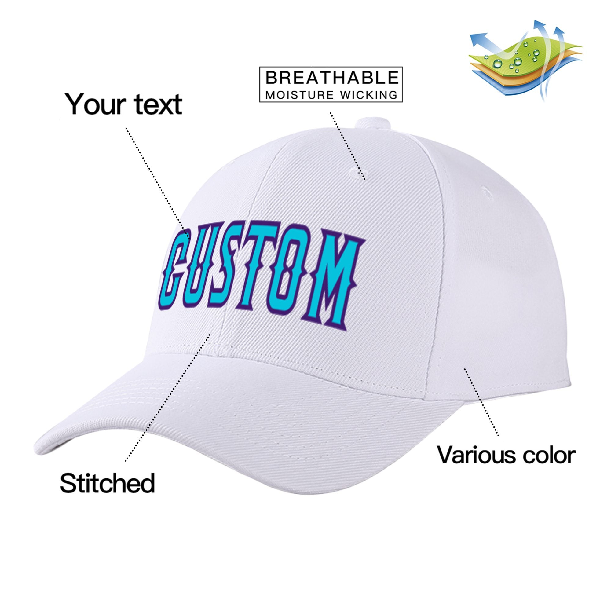 Custom White Sky Blue Baseball Cap Curved Eaves Hats Vintage Design for Men/Women/Youth