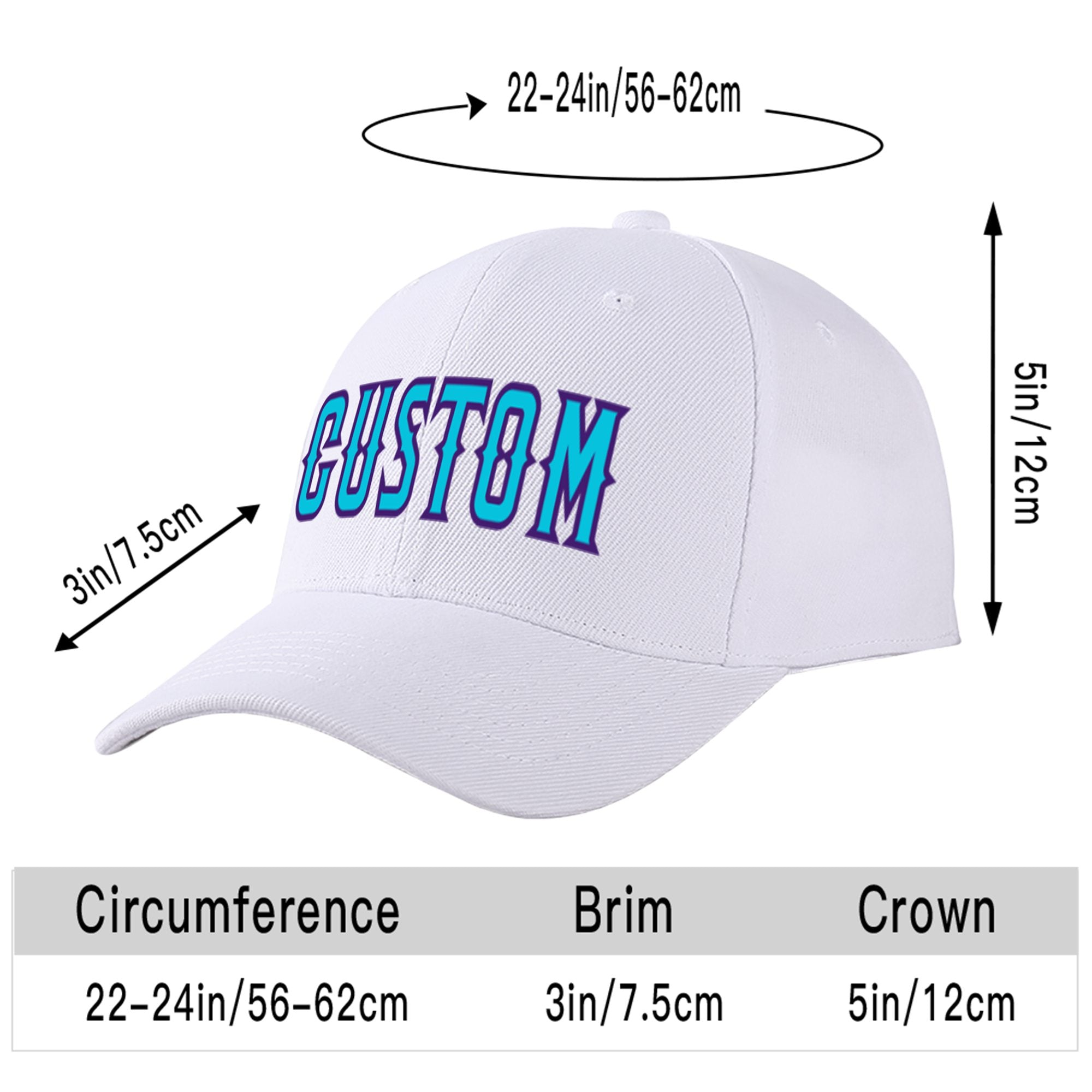 Custom White Sky Blue Baseball Cap Curved Eaves Hats Vintage Design for Men/Women/Youth