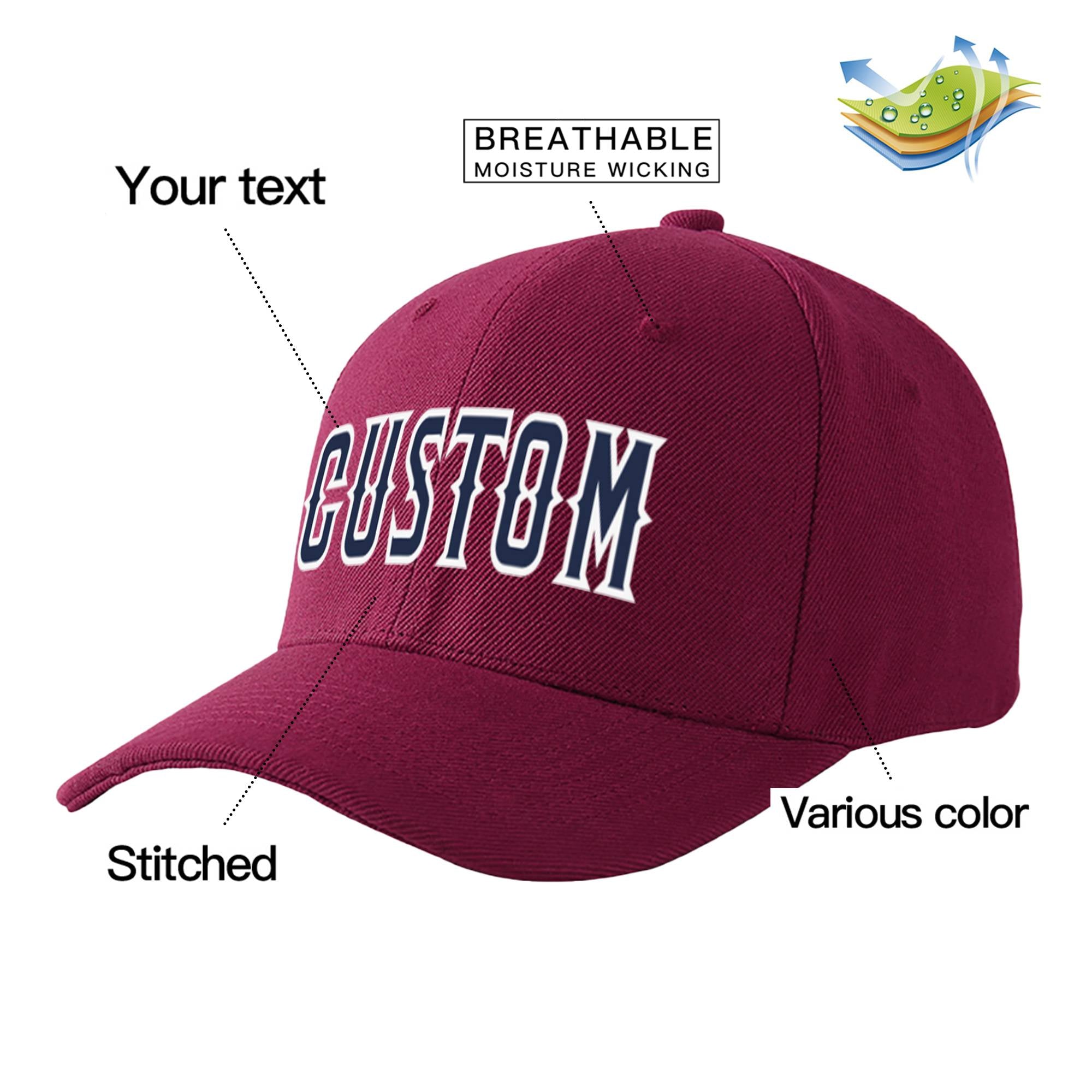 Custom Burgundy Navy Baseball Cap Curved Eaves Hats Vintage Design for Men/Women/Youth