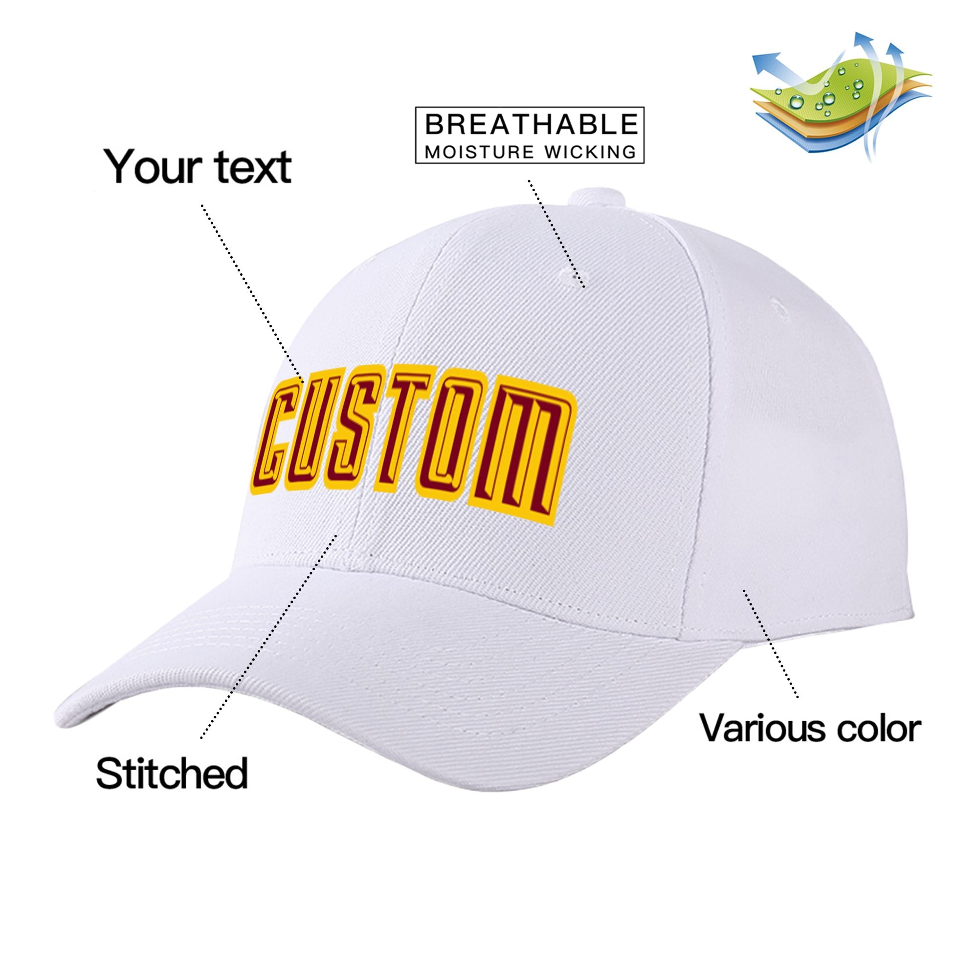 Custom White Crimson Baseball Cap Curved Eaves Hats Vintage Design for Men/Women/Youth