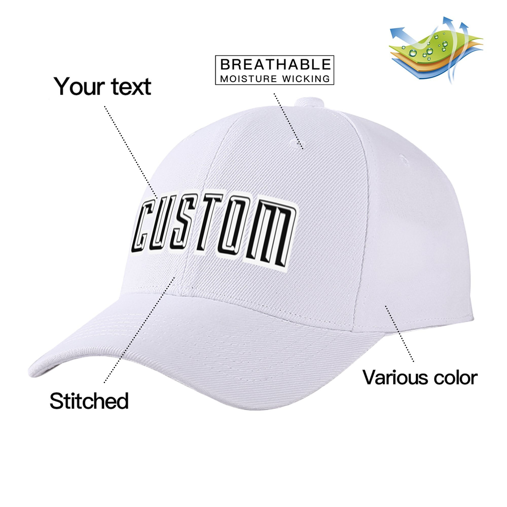 Custom White Black Baseball Cap Curved Eaves Hats Vintage Design for Men/Women/Youth