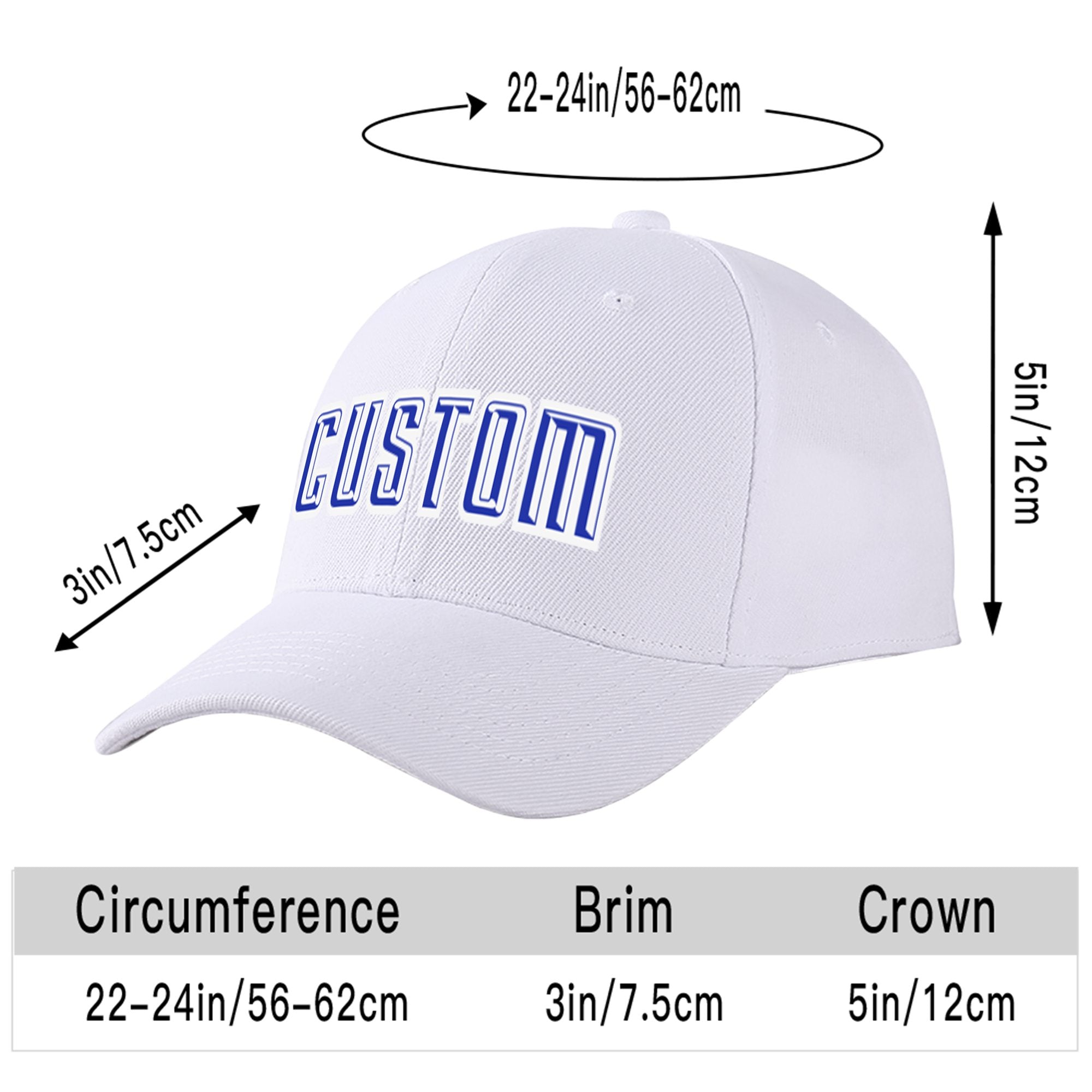 Custom White Royal Blue Baseball Cap Curved Eaves Hats Vintage Design for Men/Women/Youth