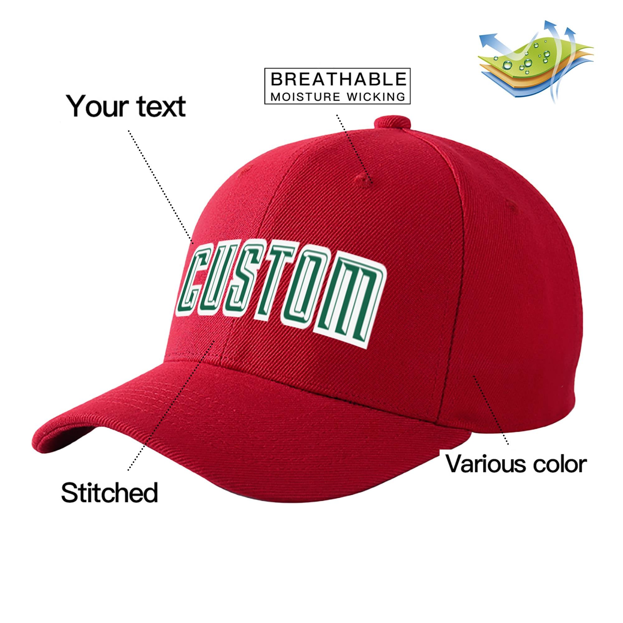 Custom Red Kelly Green Baseball Cap Curved Eaves Hats Vintage Design for Men/Women/Youth