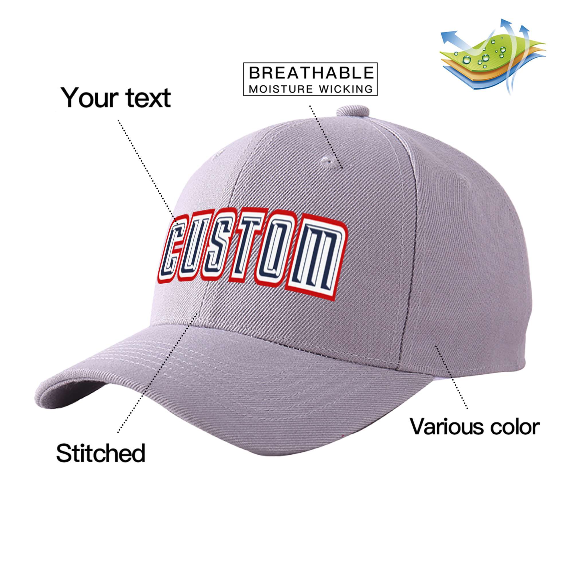 Custom Gray Navy Baseball Cap Curved Eaves Hats Vintage Design for Men/Women/Youth