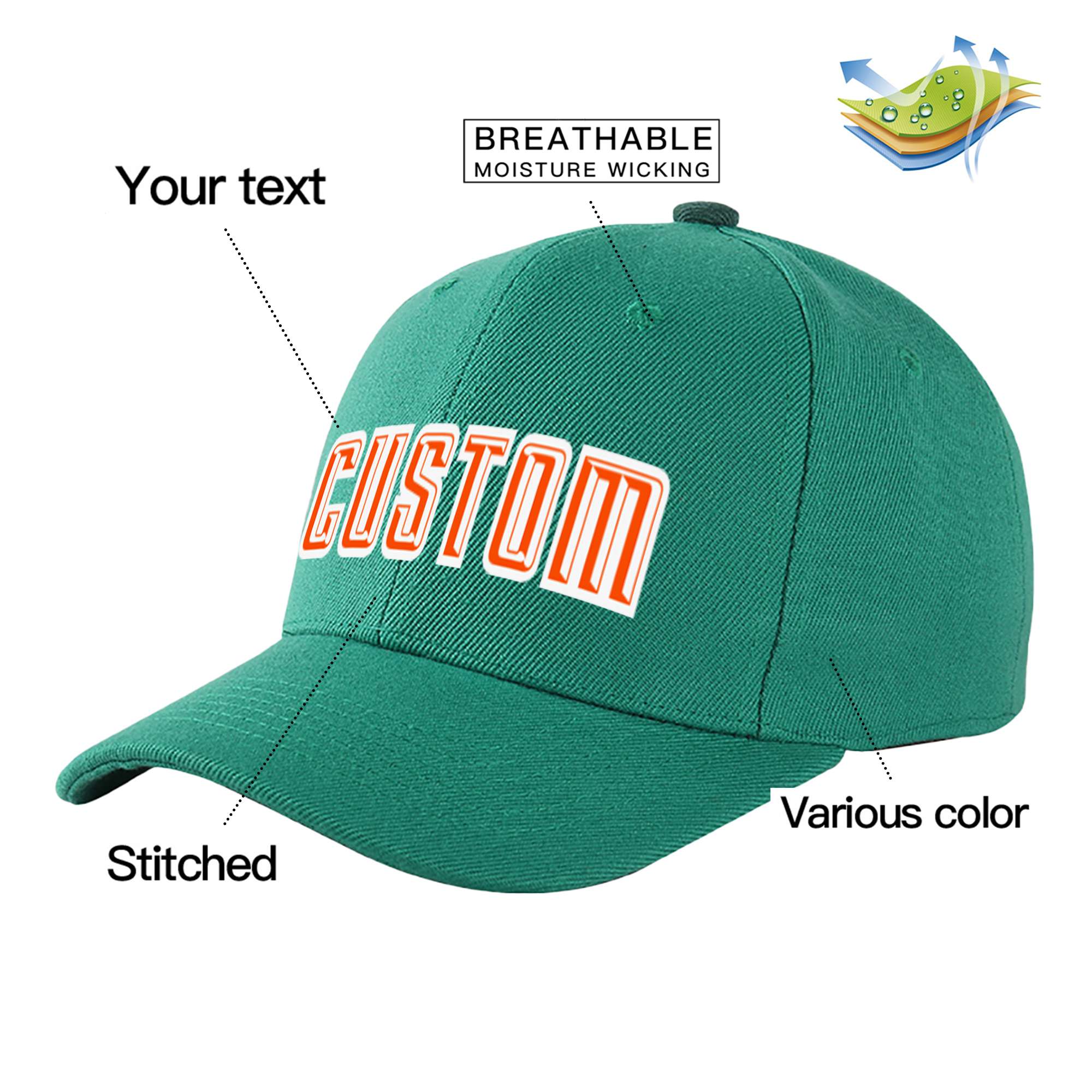 Custom Green Orange Baseball Cap Curved Eaves Hats Vintage Design for Men/Women/Youth