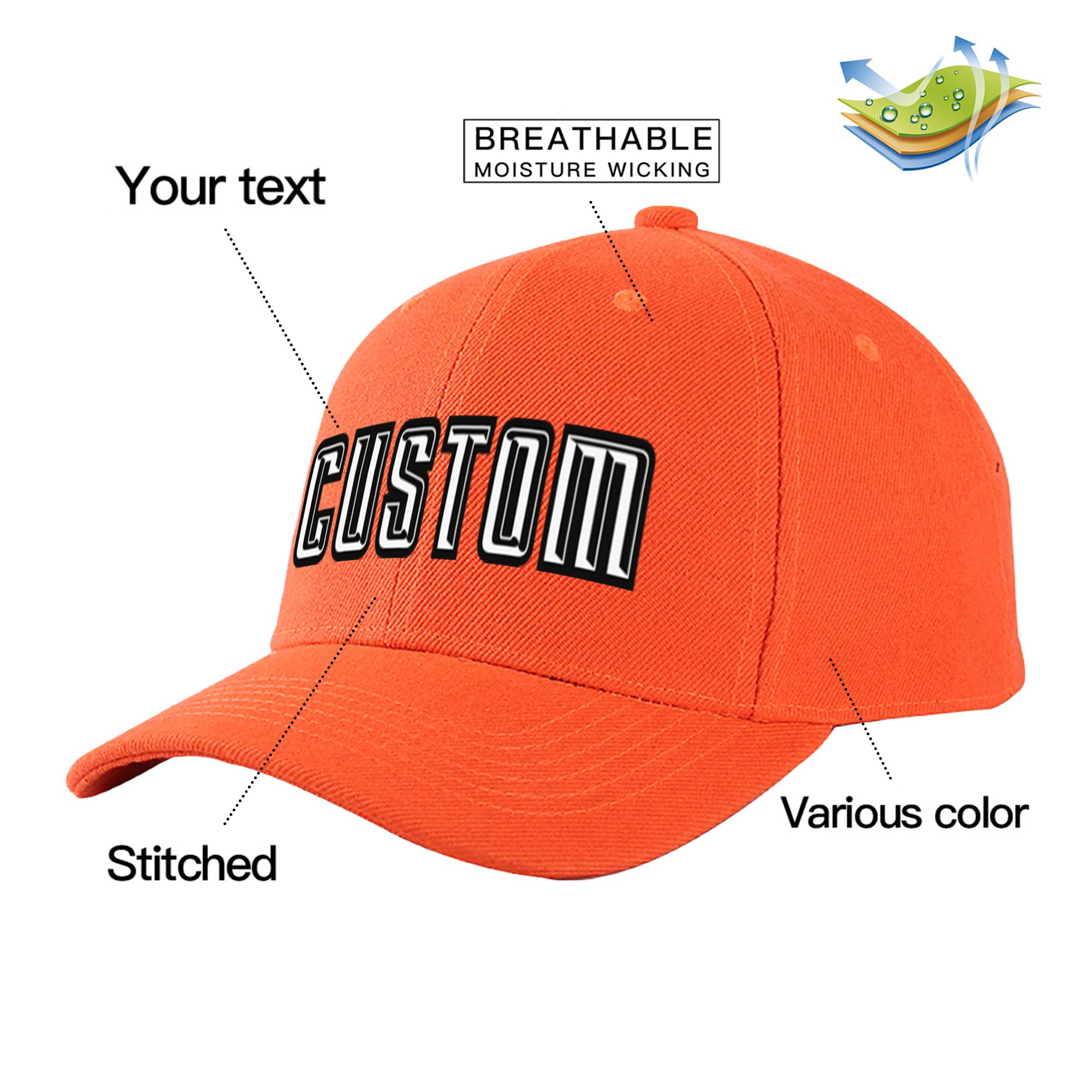 Custom Orange White Baseball Cap Curved Eaves Hats Vintage Design for Men/Women/Youth