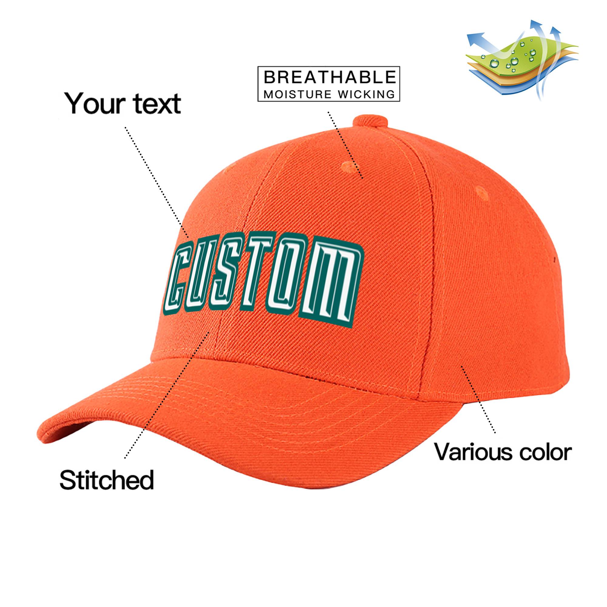 Custom Orange White Baseball Cap Curved Eaves Hats Vintage Design for Men/Women/Youth