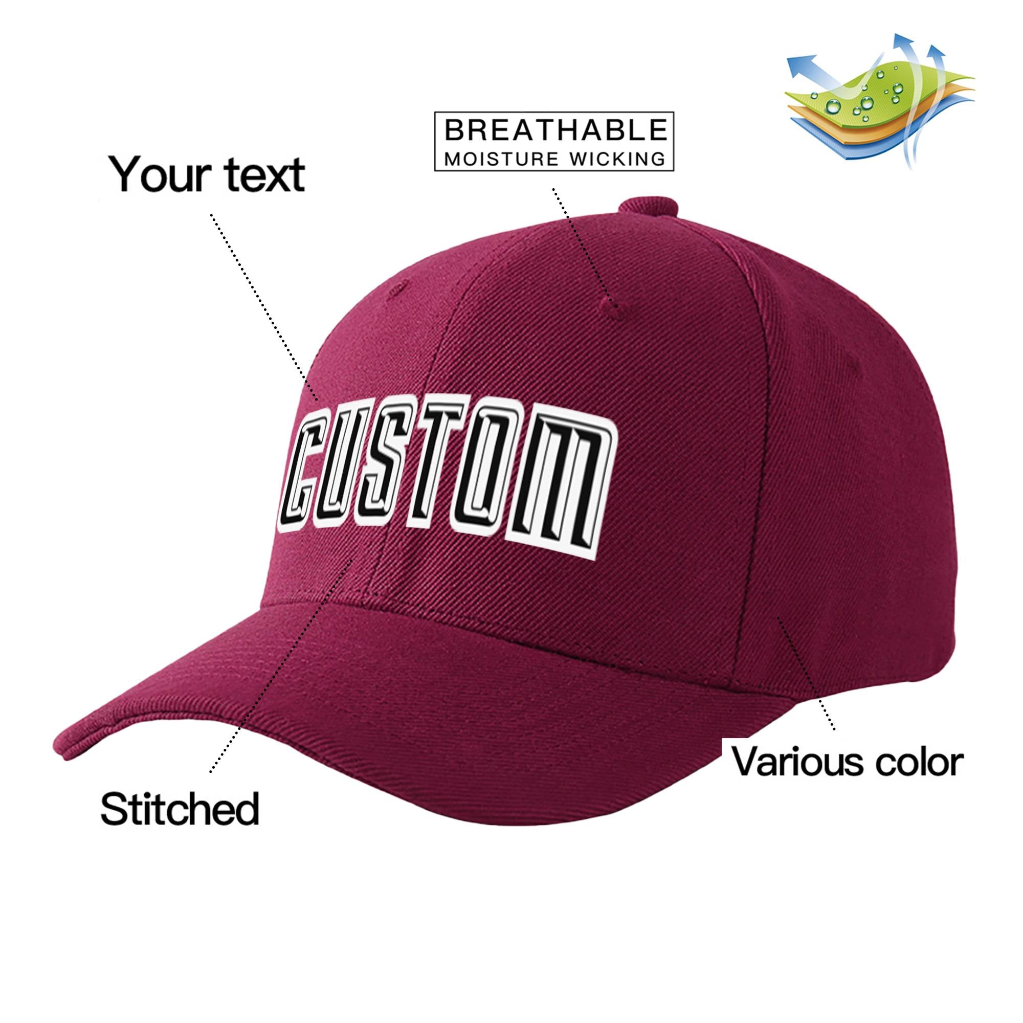 Custom Burgundy Black Baseball Cap Curved Eaves Hats Vintage Design for Men/Women/Youth