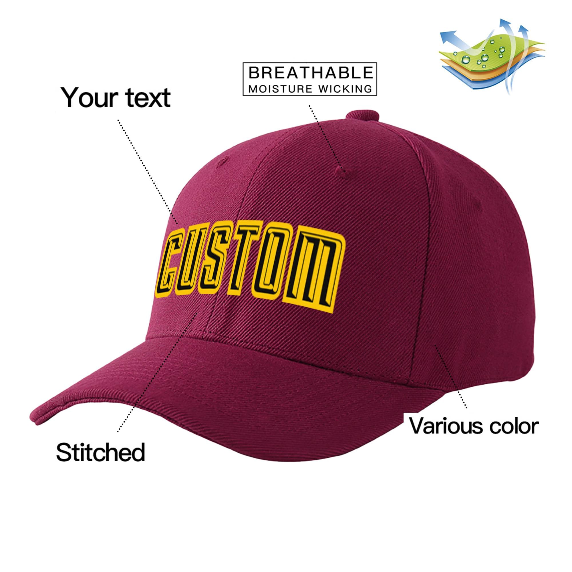 Custom Burgundy Black Baseball Cap Curved Eaves Hats Vintage Design for Men/Women/Youth