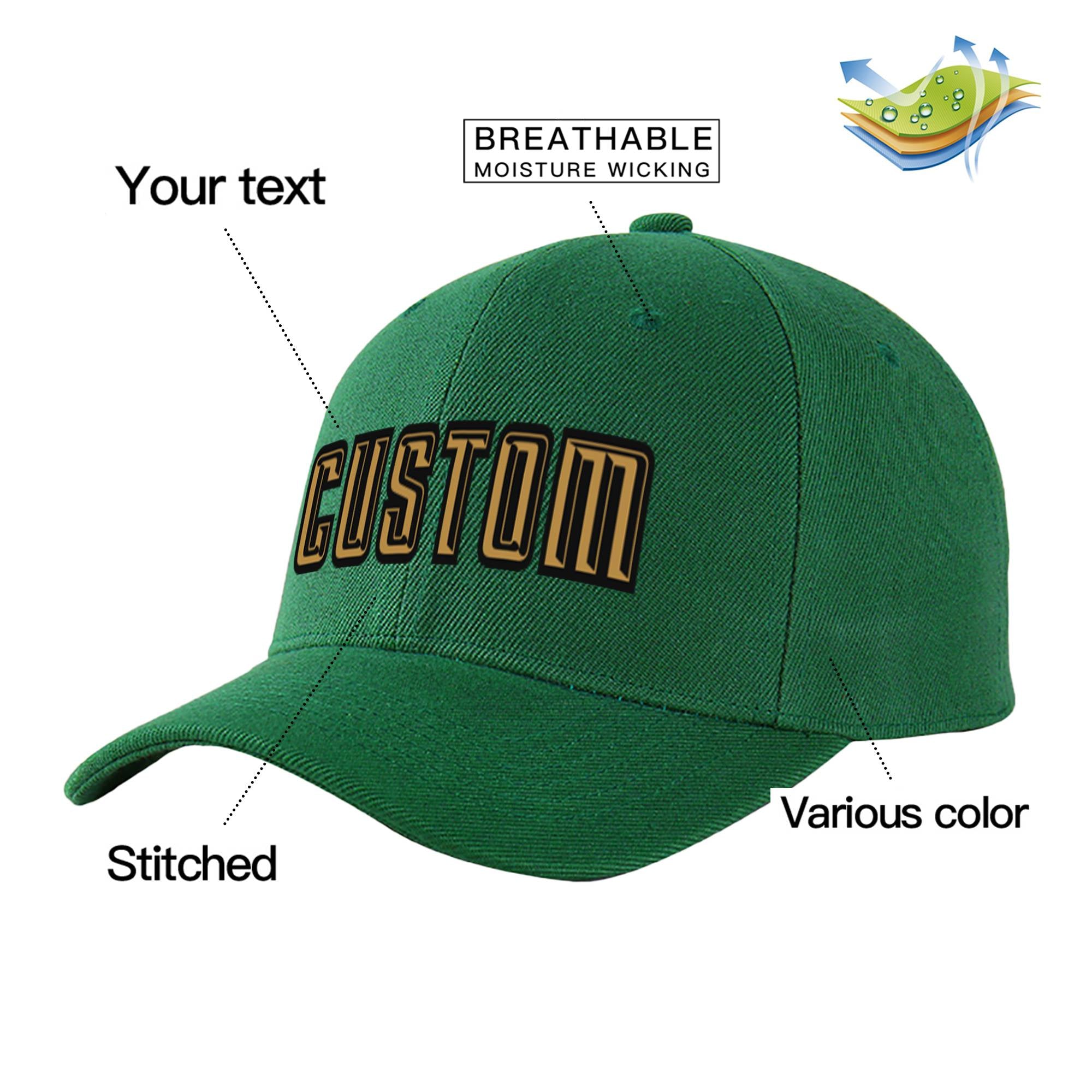 Custom Dark Green Old Gold Baseball Cap Curved Eaves Hats Vintage Design for Men/Women/Youth