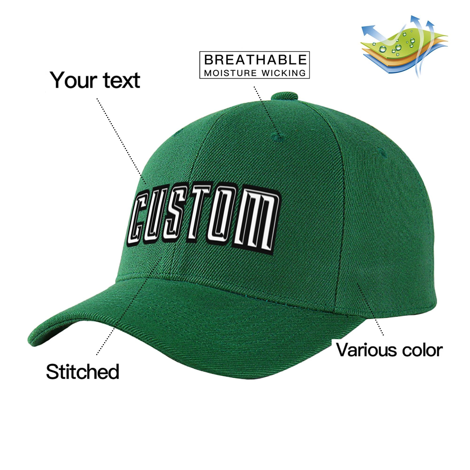 Custom Dark Green White Baseball Cap Curved Eaves Hats Vintage Design for Men/Women/Youth