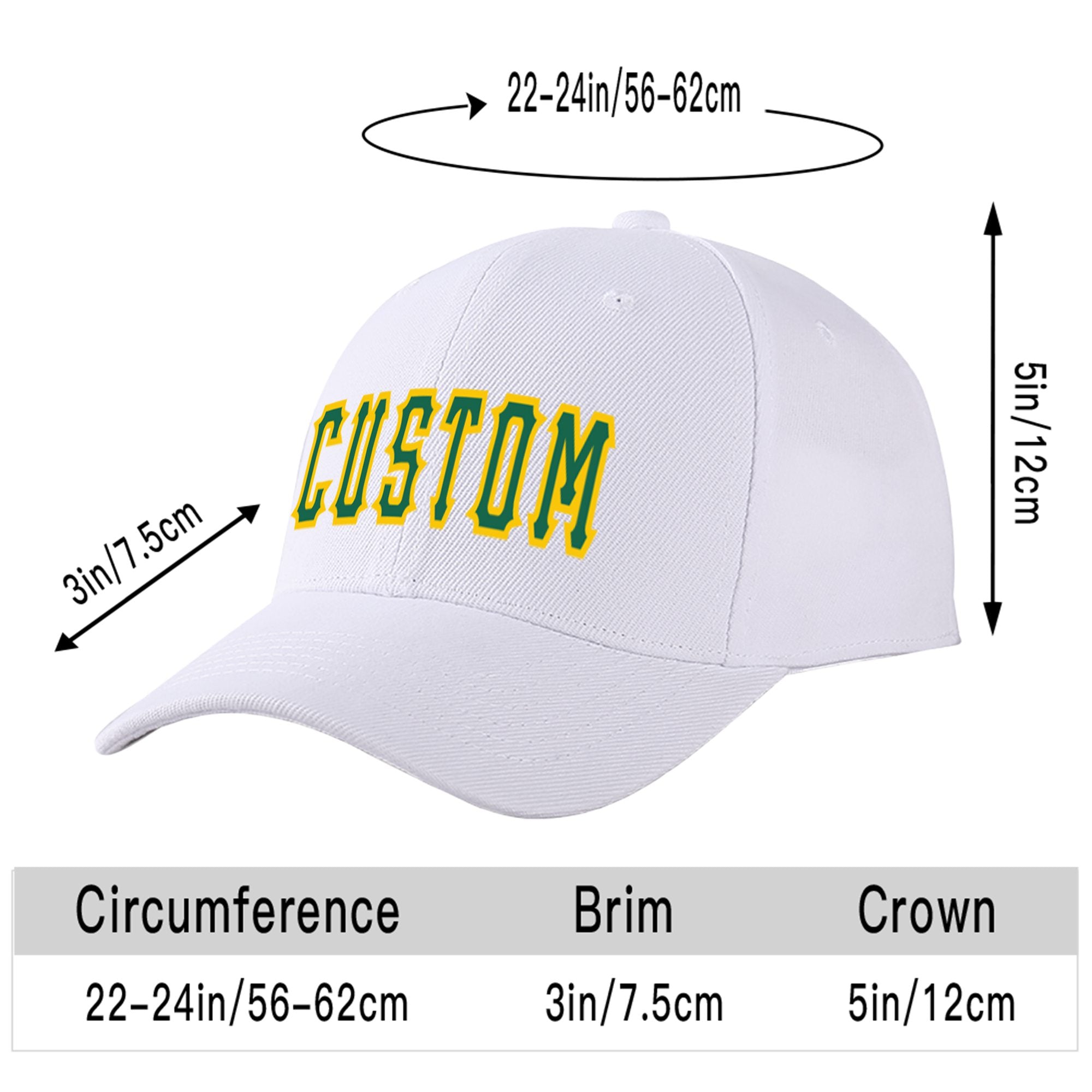 Custom White Kelly Green Baseball Cap Curved Eaves Hats Vintage Design for Men/Women/Youth