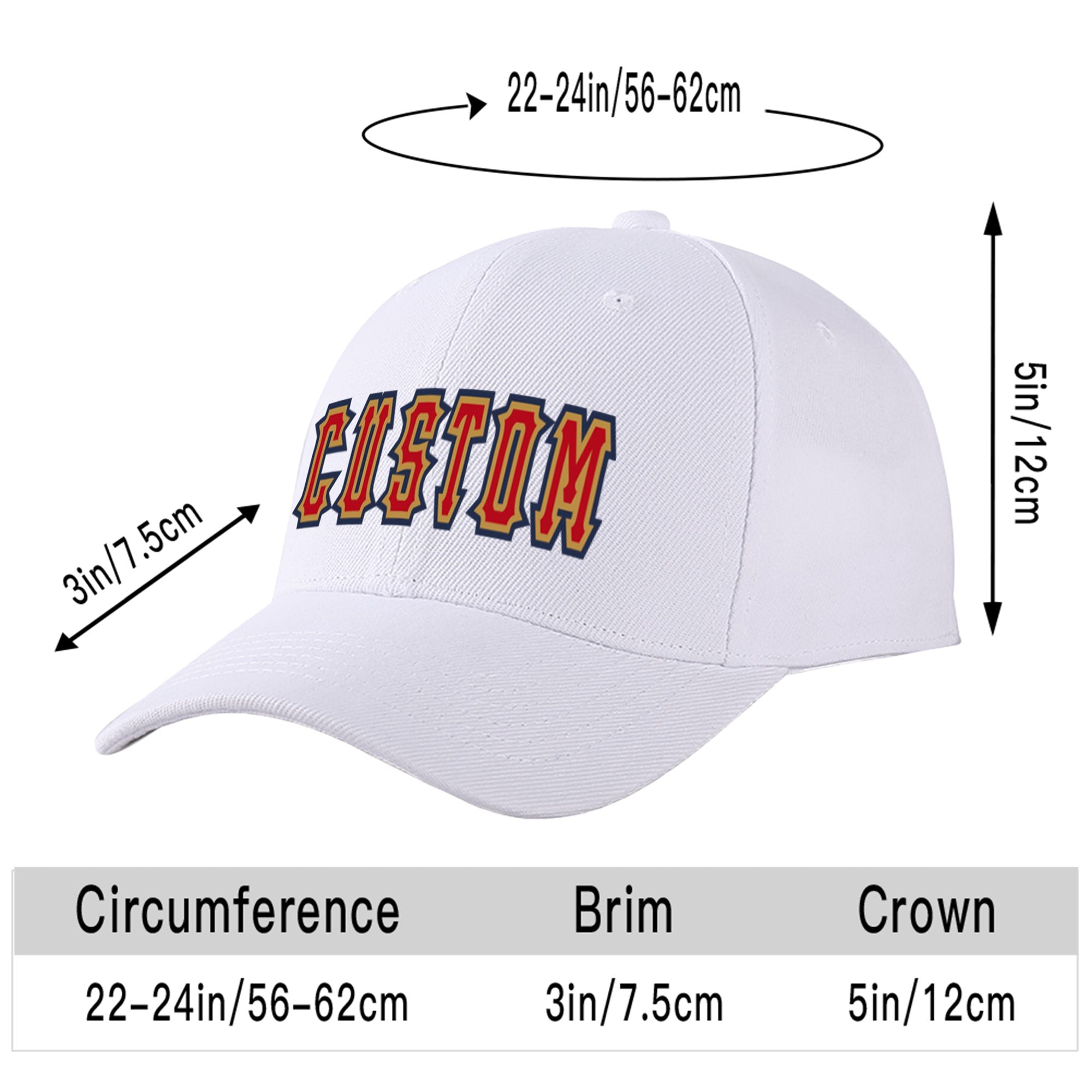 Custom White Red Baseball Cap Curved Eaves Hats Vintage Design for Men/Women/Youth