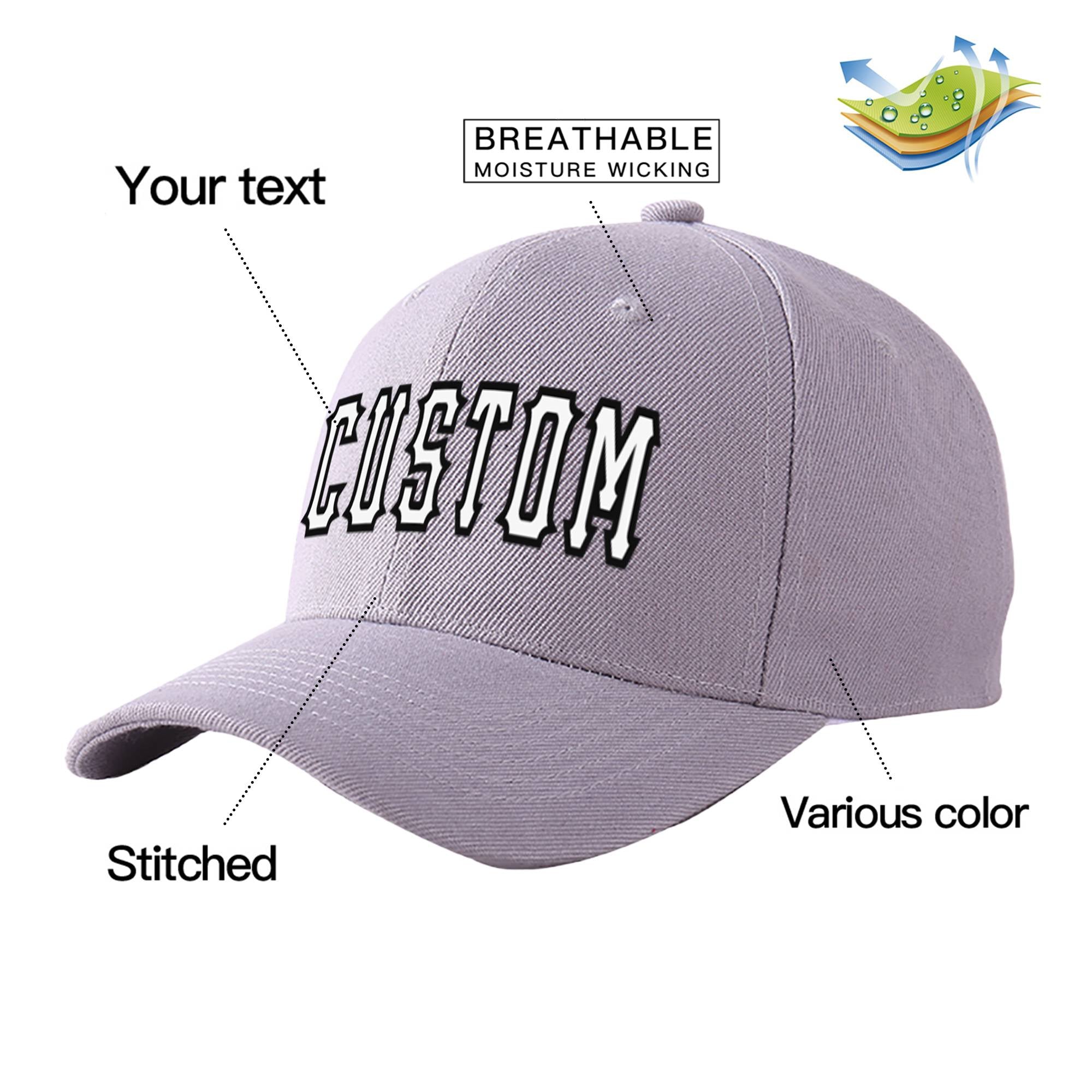 Custom Gray White Baseball Cap Curved Eaves Hats Vintage Design for Men/Women/Youth