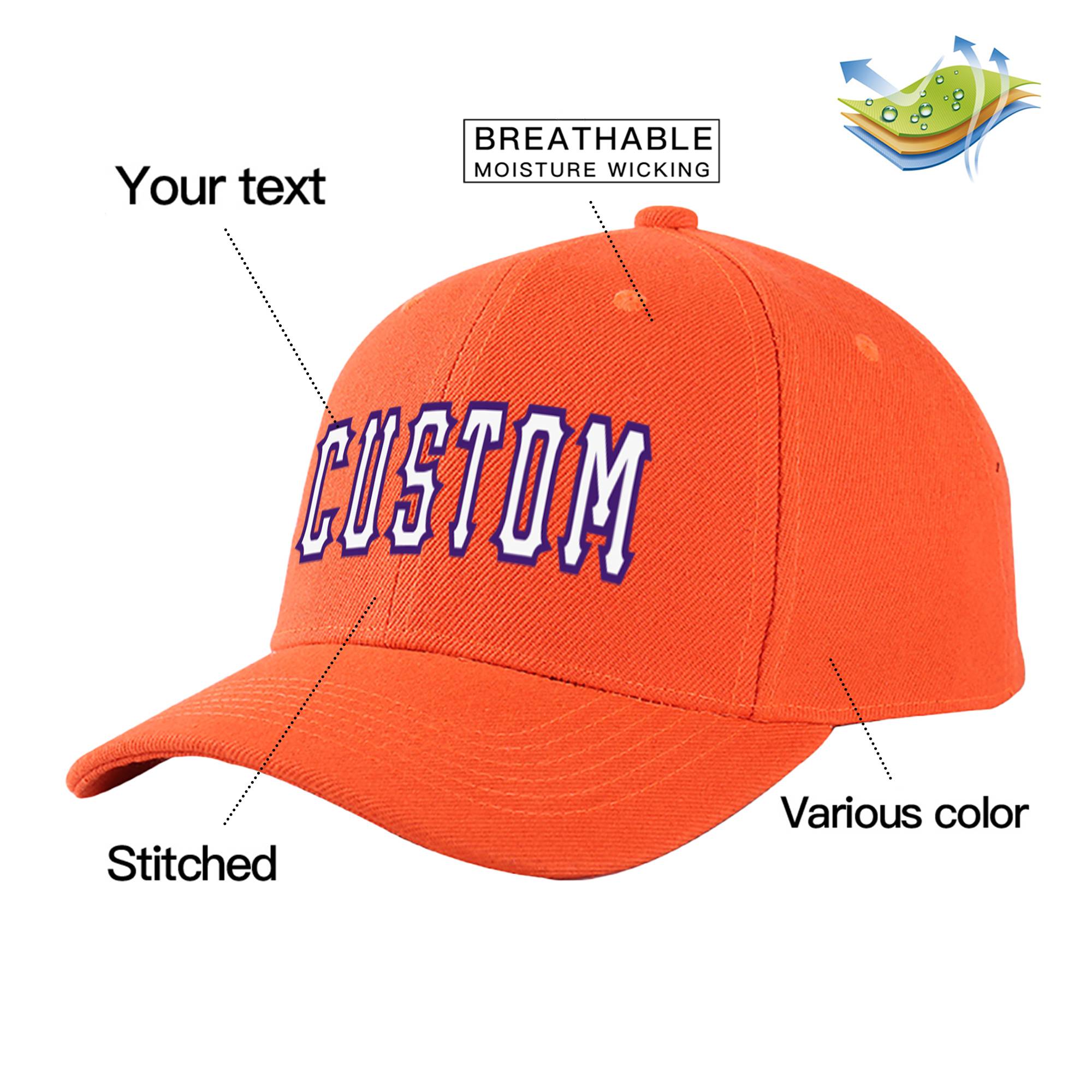 Custom Orange White Baseball Cap Curved Eaves Hats Vintage Design for Men/Women/Youth