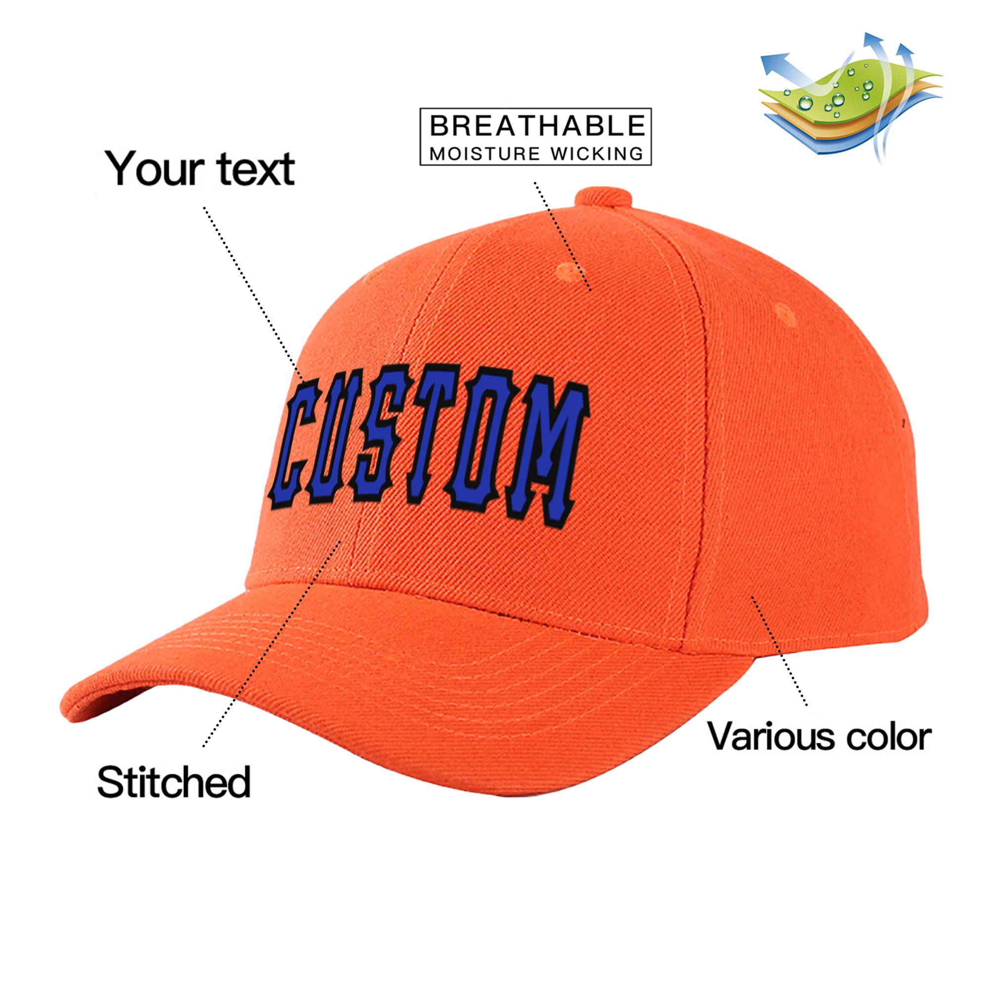 Custom Orange Royal Blue Baseball Cap Curved Eaves Hats Vintage Design for Men/Women/Youth