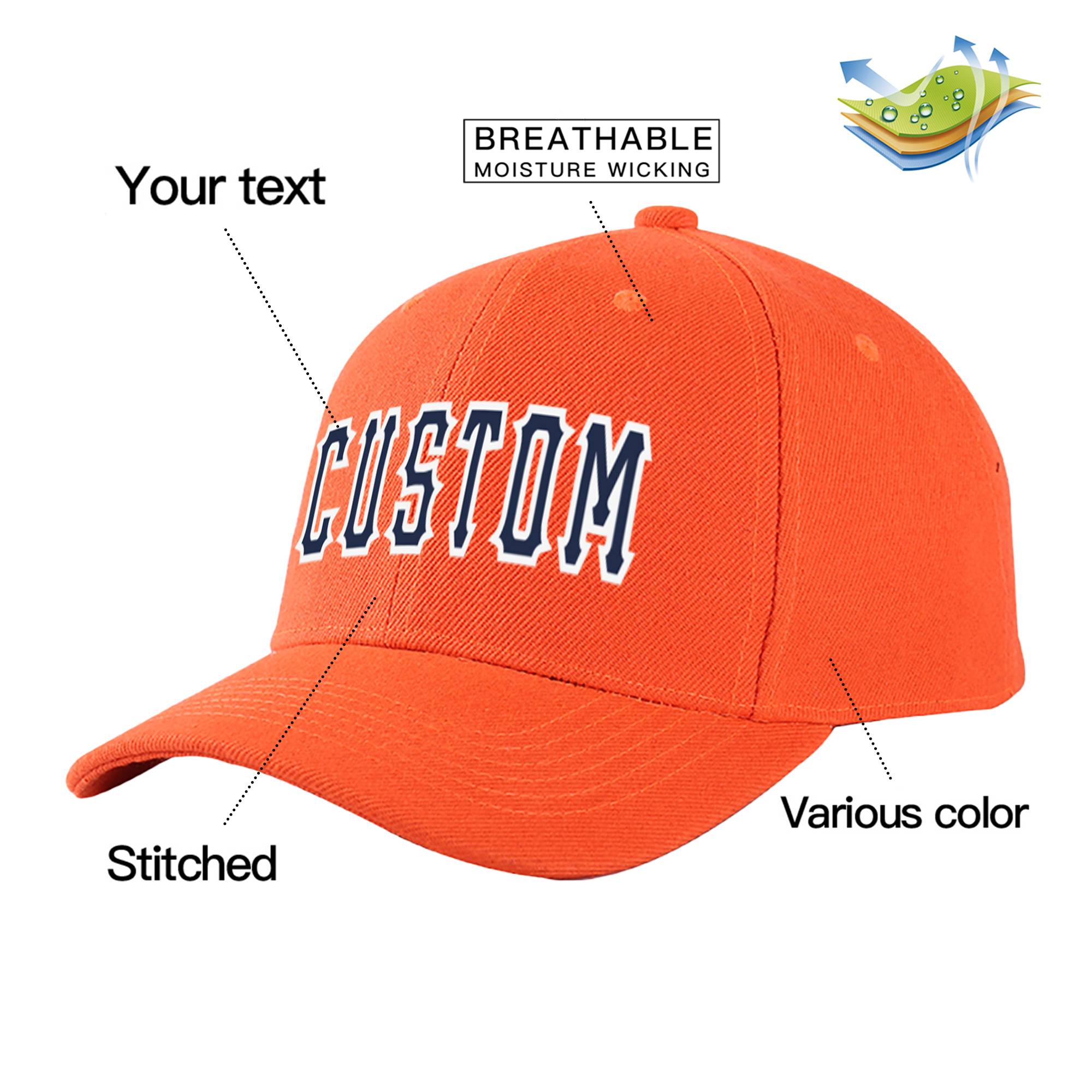 Custom Orange Navy Baseball Cap Curved Eaves Hats Vintage Design for Men/Women/Youth