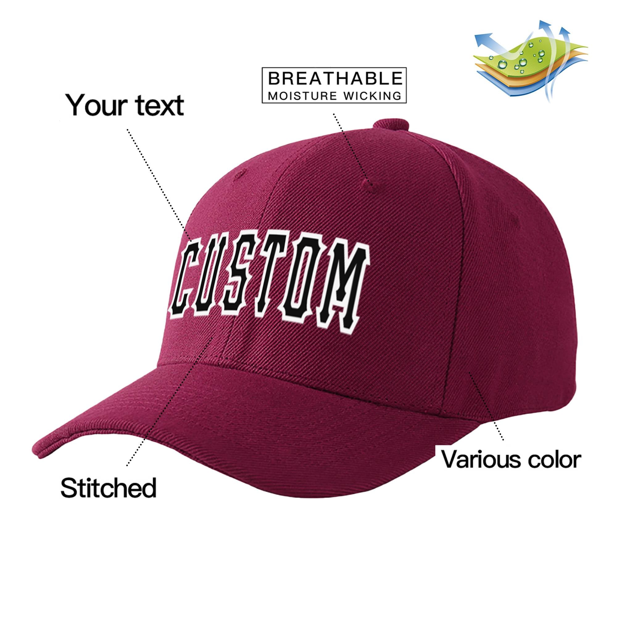 Custom Burgundy Black Baseball Cap Curved Eaves Hats Vintage Design for Men/Women/Youth