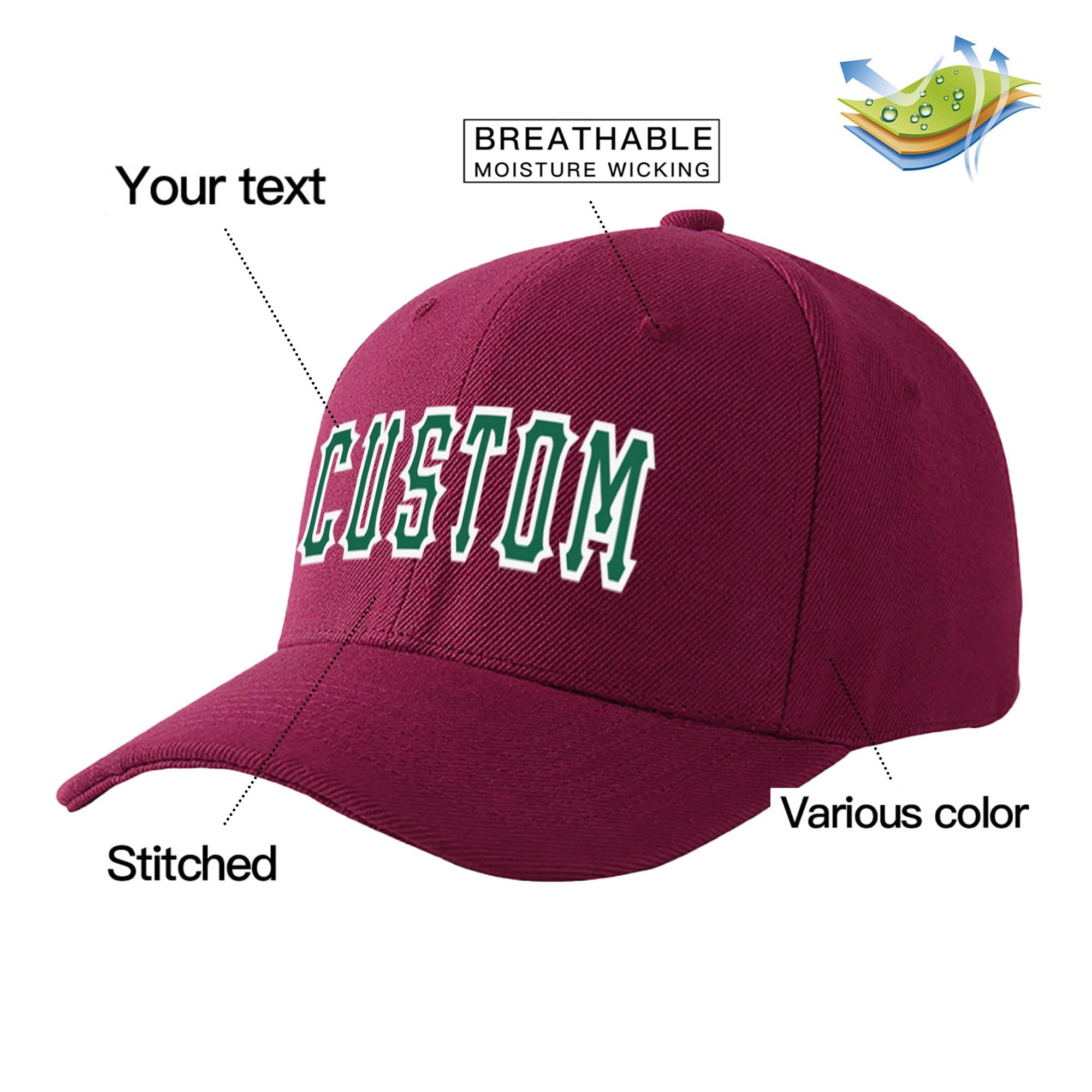 Custom Burgundy Kelly Green Baseball Cap Curved Eaves Hats Vintage Design for Men/Women/Youth