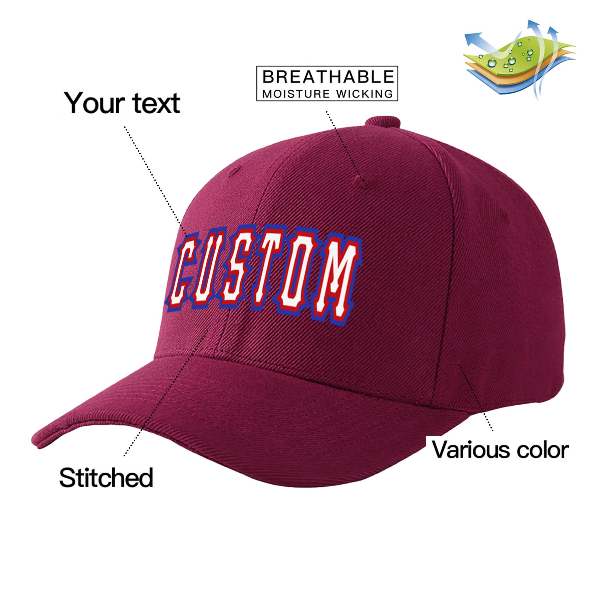 Custom Burgundy White Baseball Cap Curved Eaves Hats Vintage Design for Men/Women/Youth