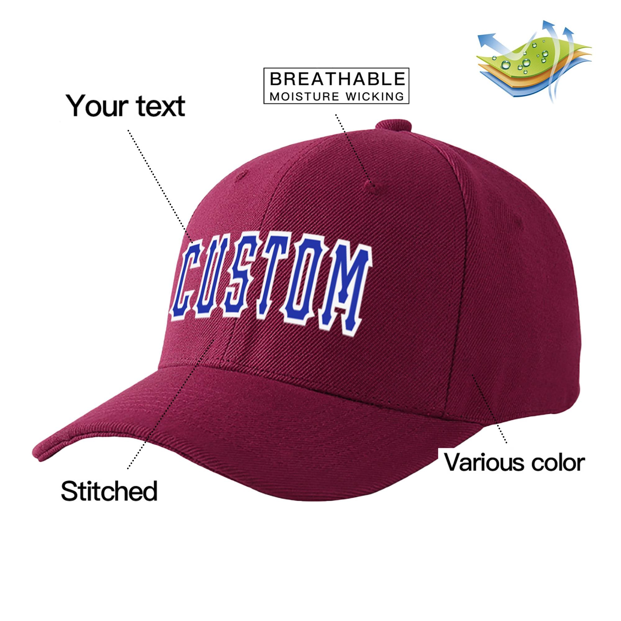 Custom Burgundy Royal Blue Baseball Cap Curved Eaves Hats Vintage Design for Men/Women/Youth