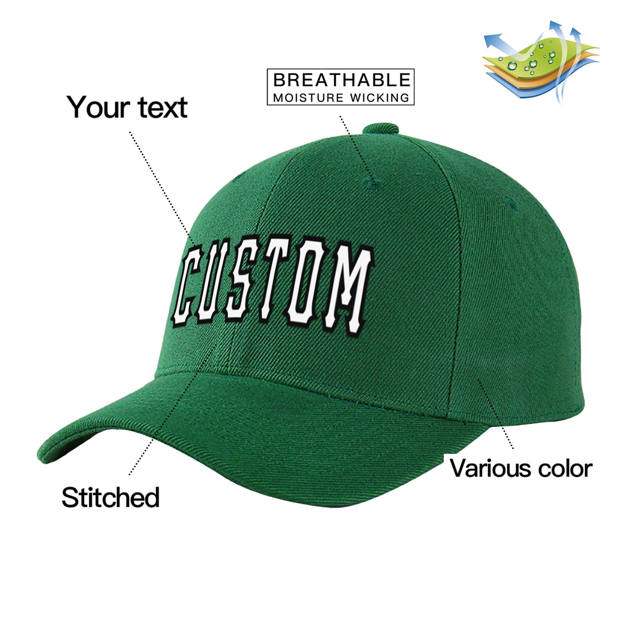 Custom Dark Green White Baseball Cap Curved Eaves Hats Vintage Design for Men/Women/Youth