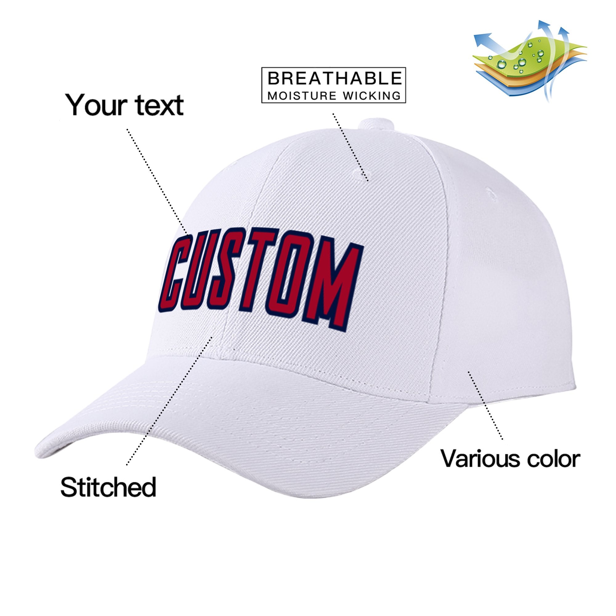 Custom White Red Baseball Cap Curved Eaves Hats Vintage Design for Men/Women/Youth