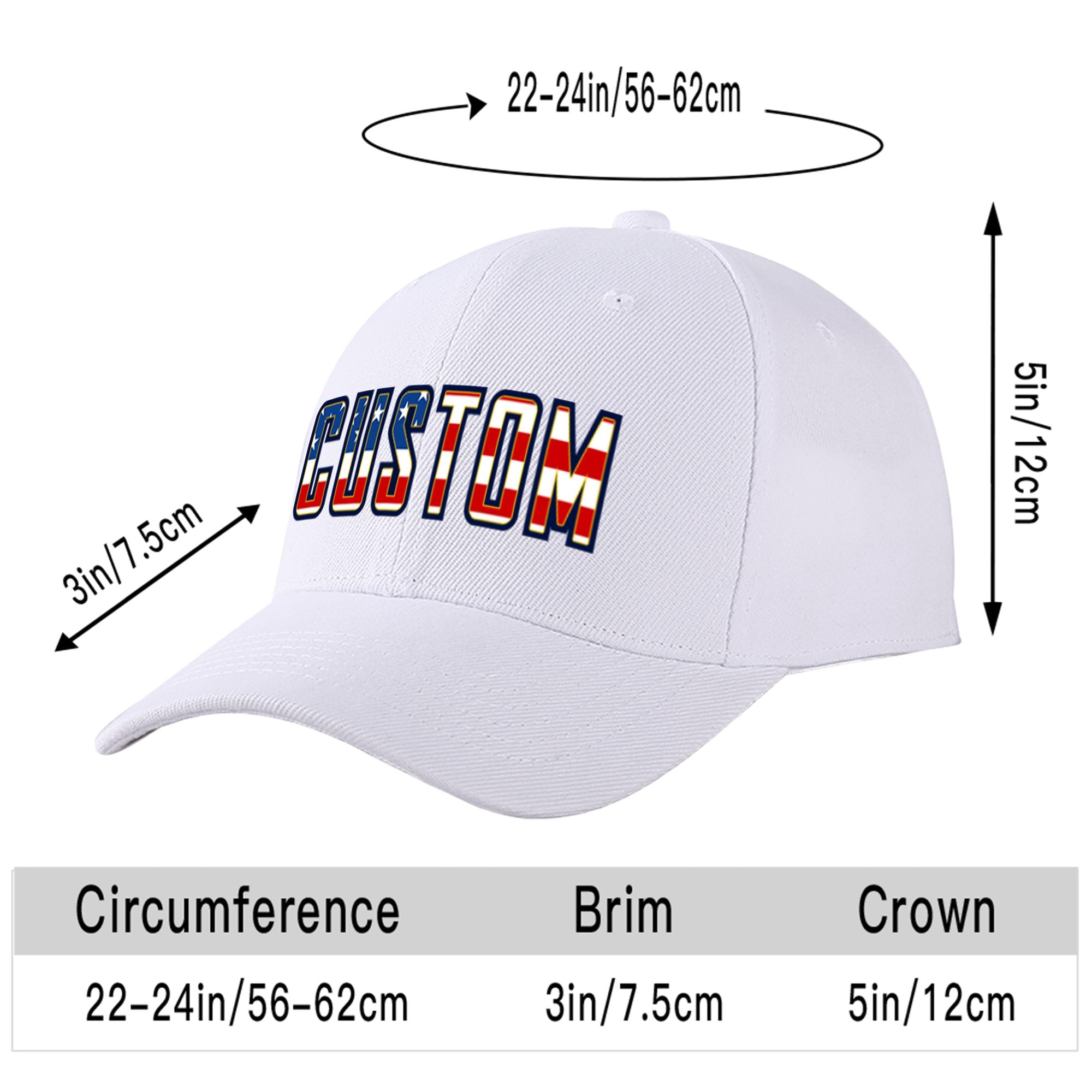 Custom White Usa Baseball Cap Curved Eaves Hats Vintage Design for Men/Women/Youth