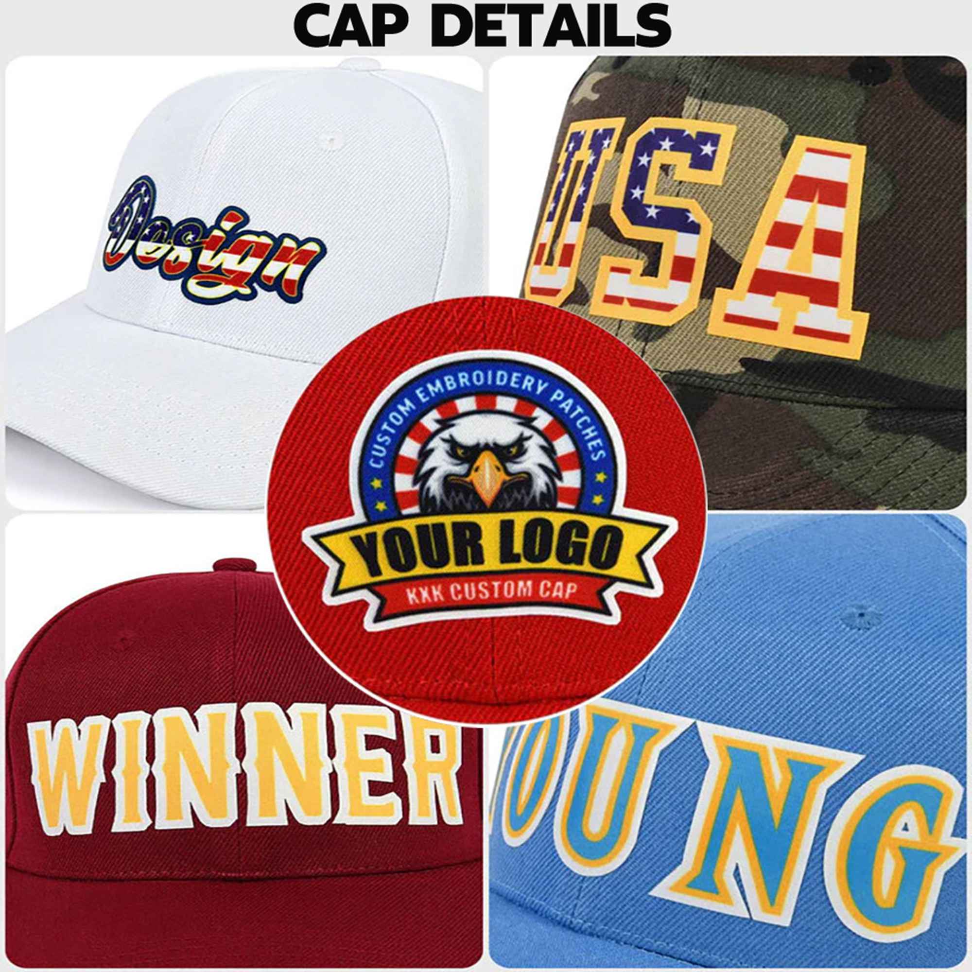 Custom White Usa Baseball Cap Curved Eaves Hats Vintage Design for Men/Women/Youth