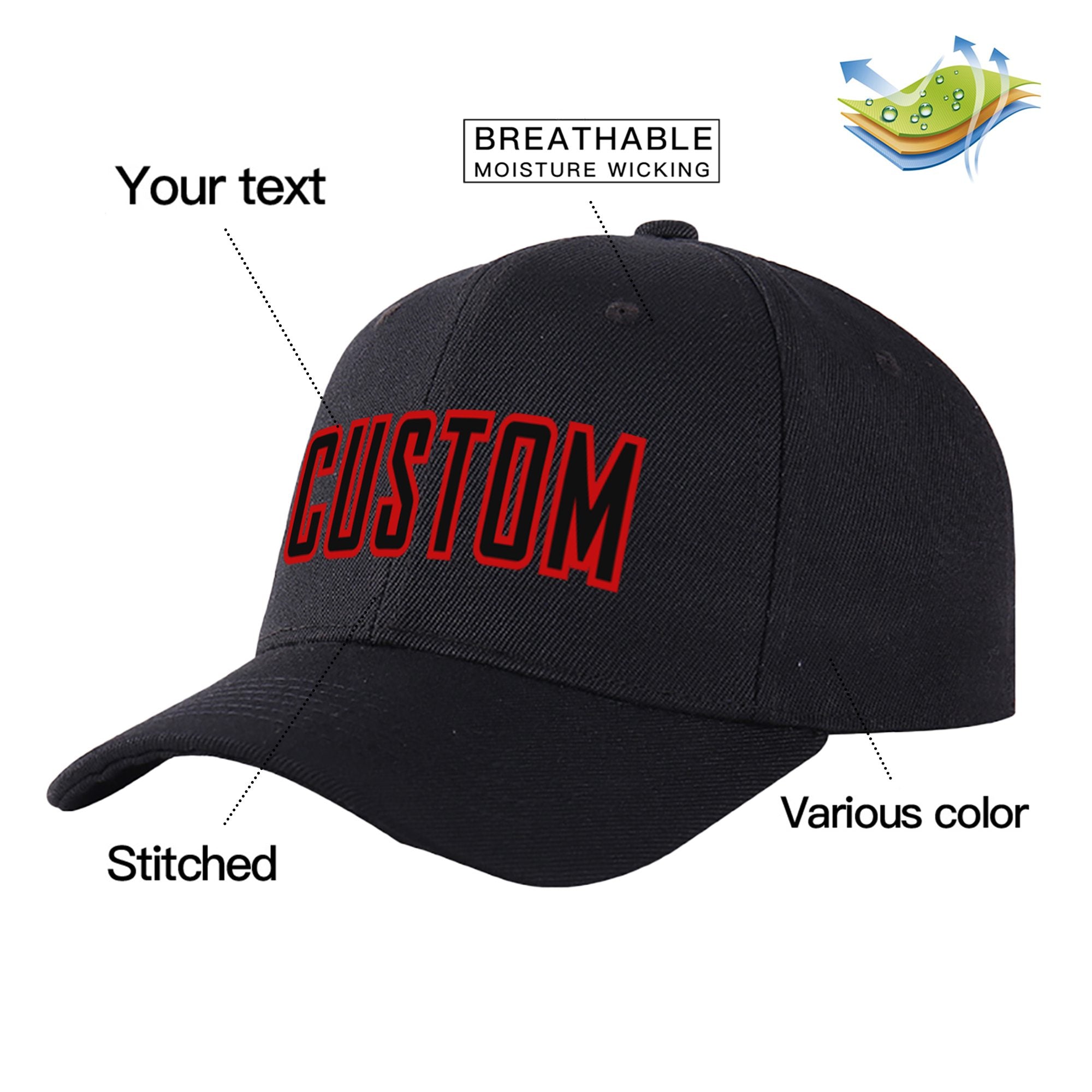 Custom Black Black Baseball Cap Curved Eaves Hats Vintage Design for Men/Women/Youth