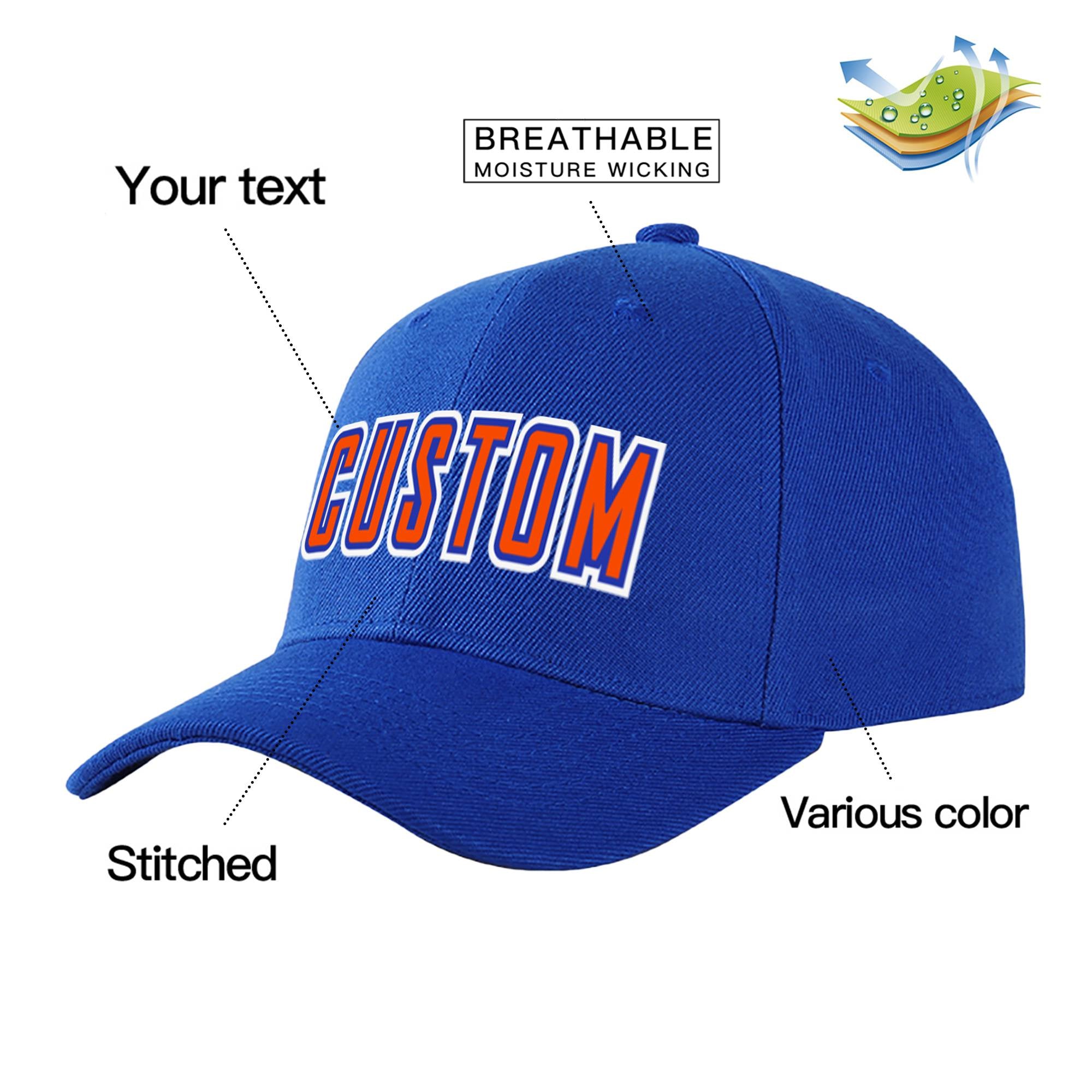 Custom Royal Blue Orange Baseball Cap Curved Eaves Hats Vintage Design for Men/Women/Youth