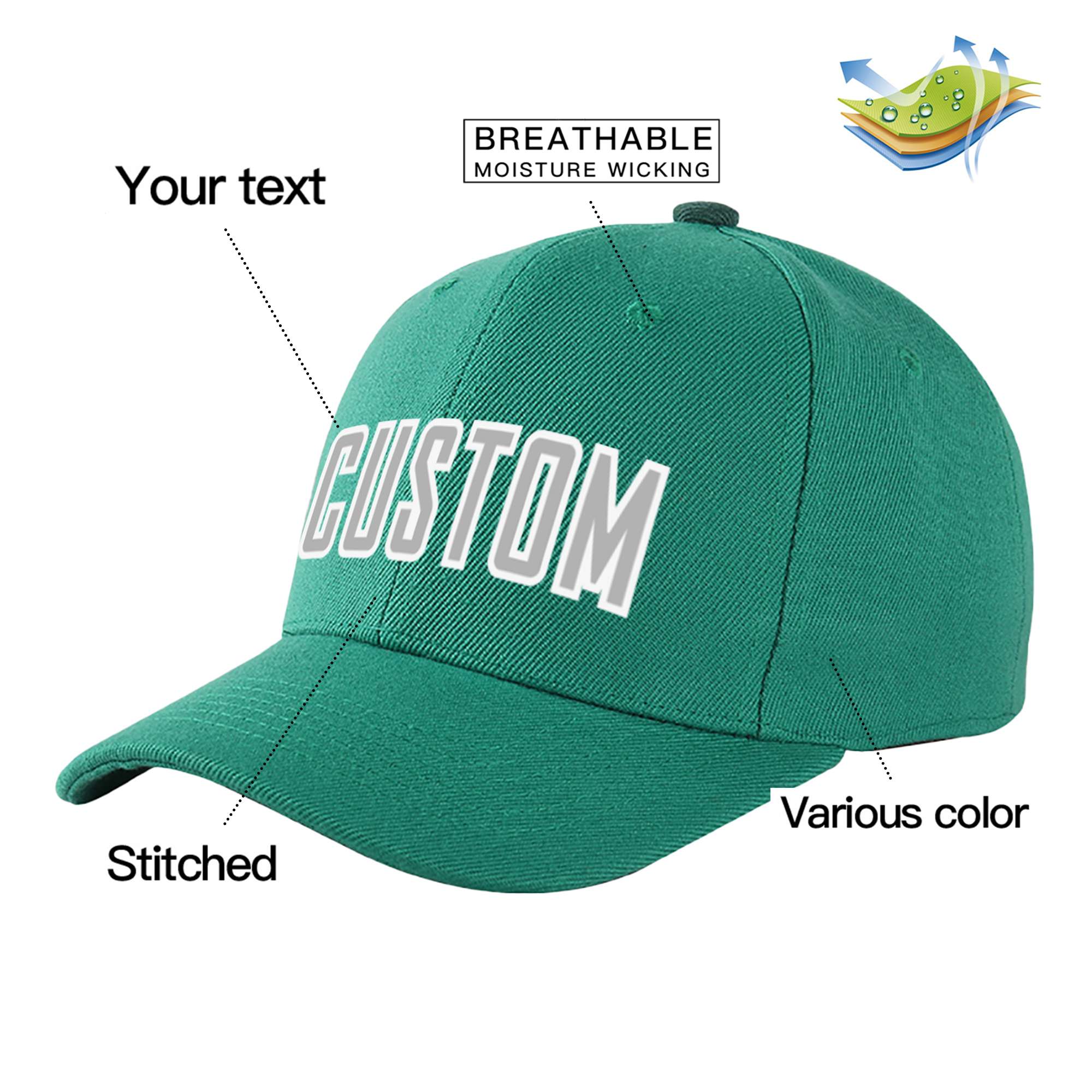 Custom Green Gray Baseball Cap Curved Eaves Hats Vintage Design for Men/Women/Youth