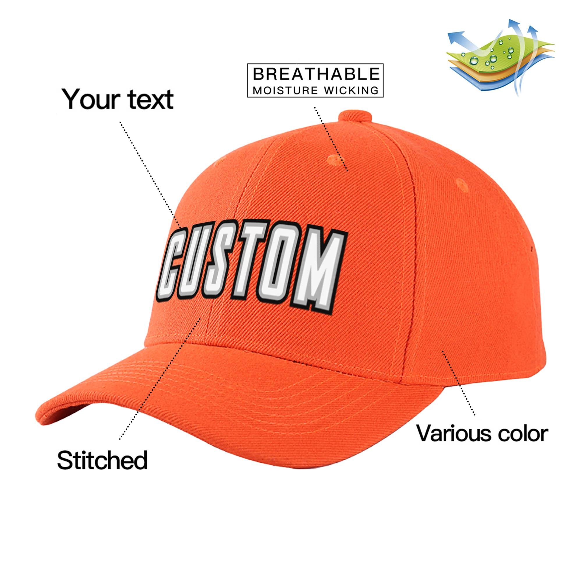 Custom Orange White Baseball Cap Curved Eaves Hats Vintage Design for Men/Women/Youth