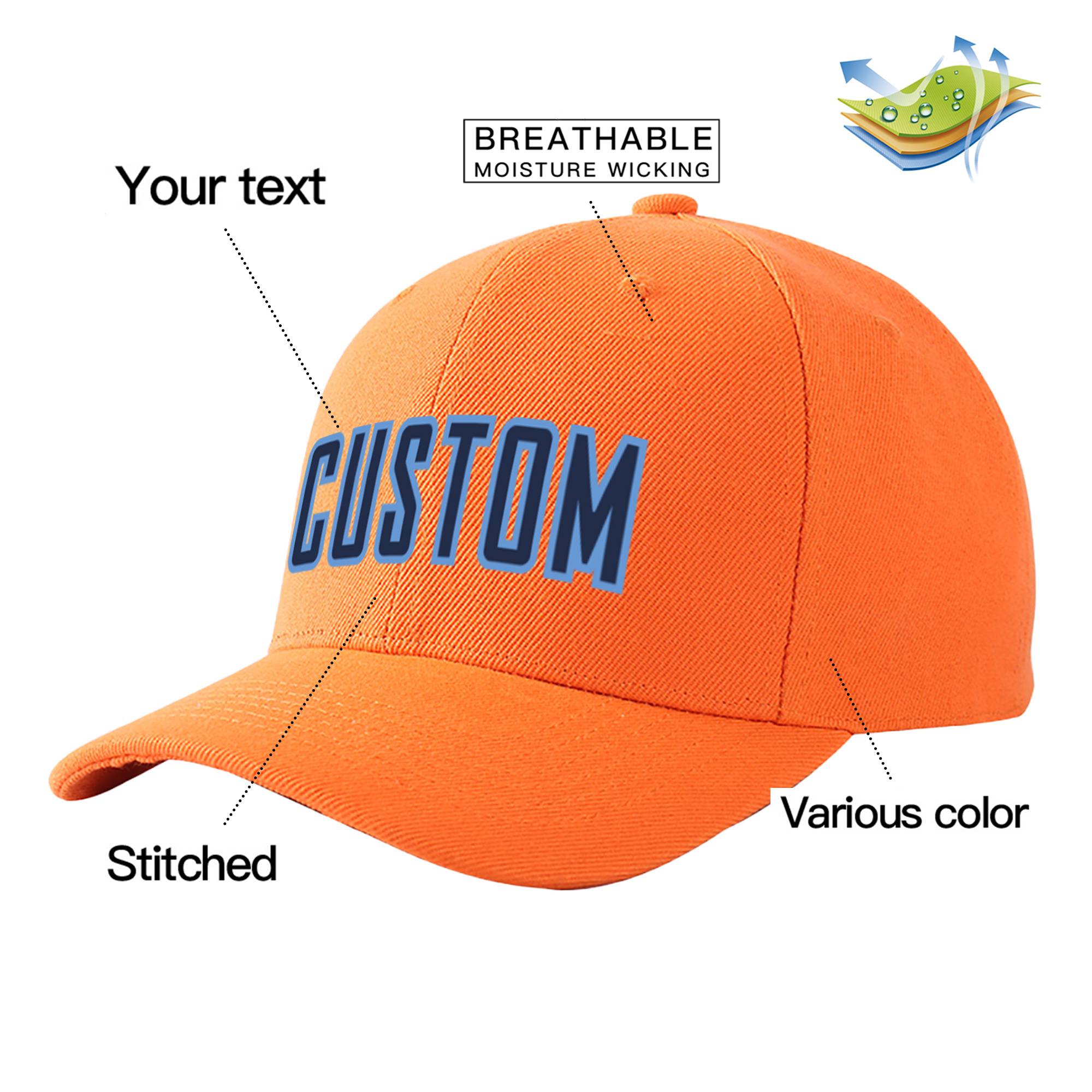 Custom Orange Navy Baseball Cap Curved Eaves Hats Vintage Design for Men/Women/Youth