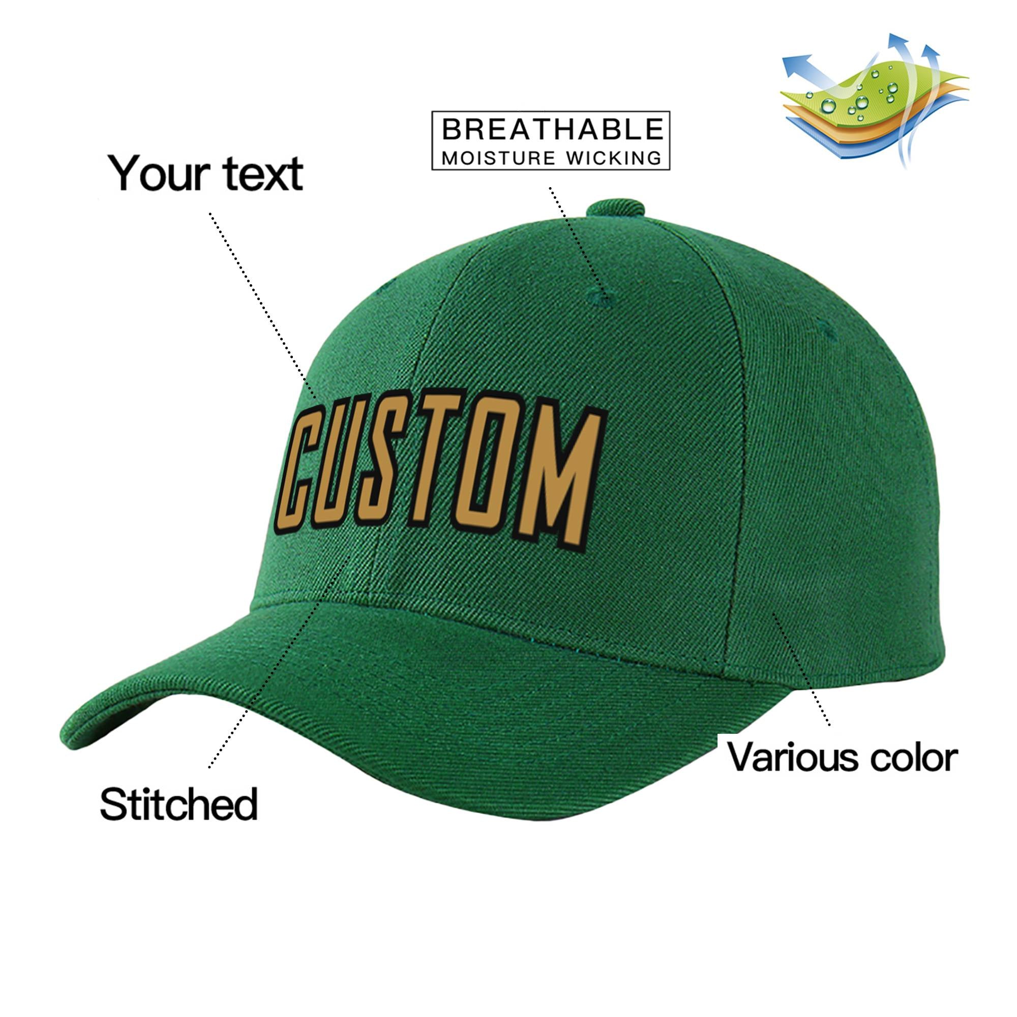 Custom Dark Green Old Gold Baseball Cap Curved Eaves Hats Vintage Design for Men/Women/Youth