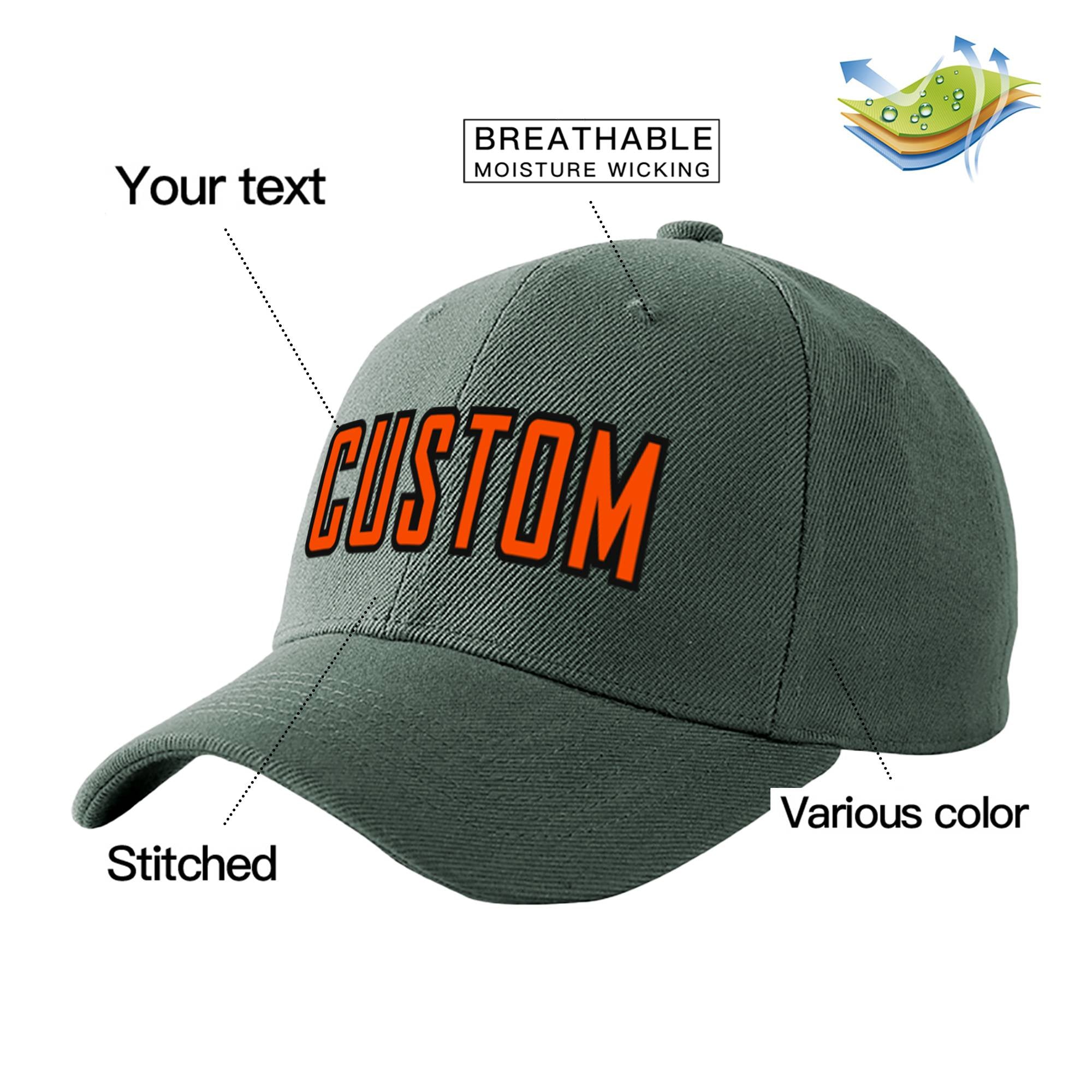 Custom Dark Gray Orange Baseball Cap Curved Eaves Hats Vintage Design for Men/Women/Youth