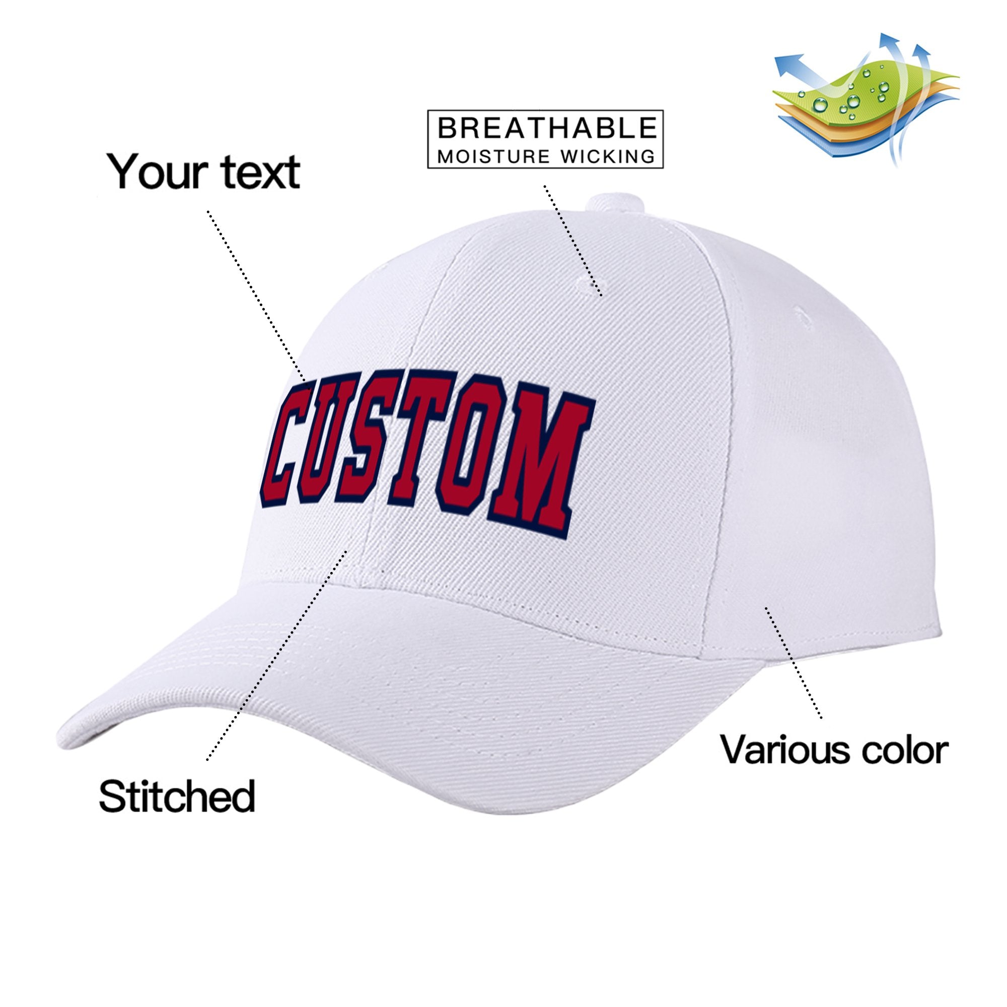 Custom White Red Baseball Cap Curved Eaves Hats Vintage Design for Men/Women/Youth