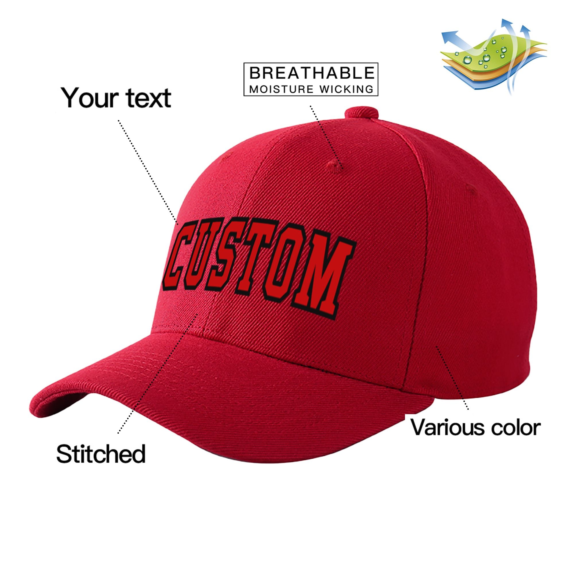 Custom Red Red Baseball Cap Curved Eaves Hats Vintage Design for Men/Women/Youth