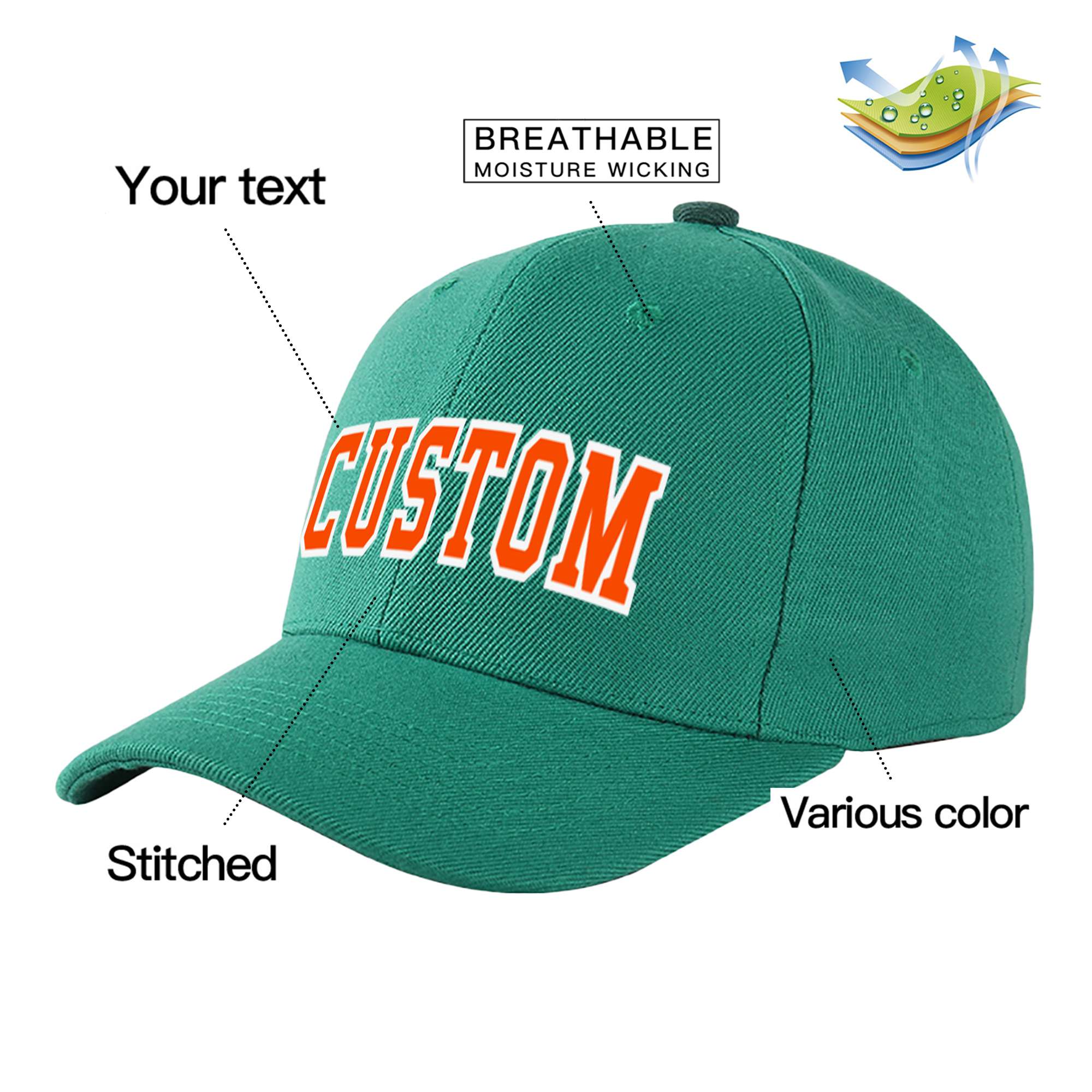 Custom Green Orange Baseball Cap Curved Eaves Hats Vintage Design for Men/Women/Youth