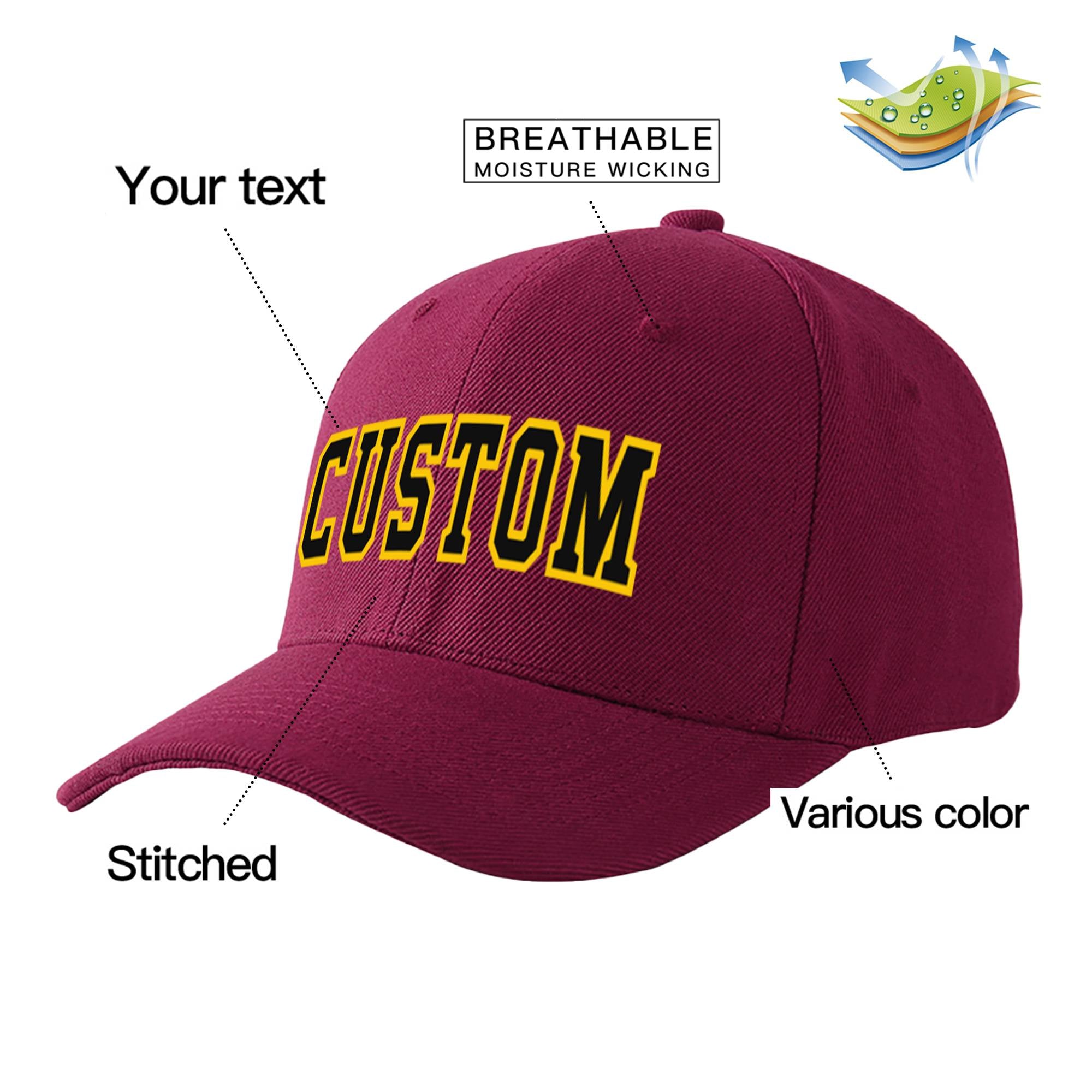 Custom Burgundy Black Baseball Cap Curved Eaves Hats Vintage Design for Men/Women/Youth