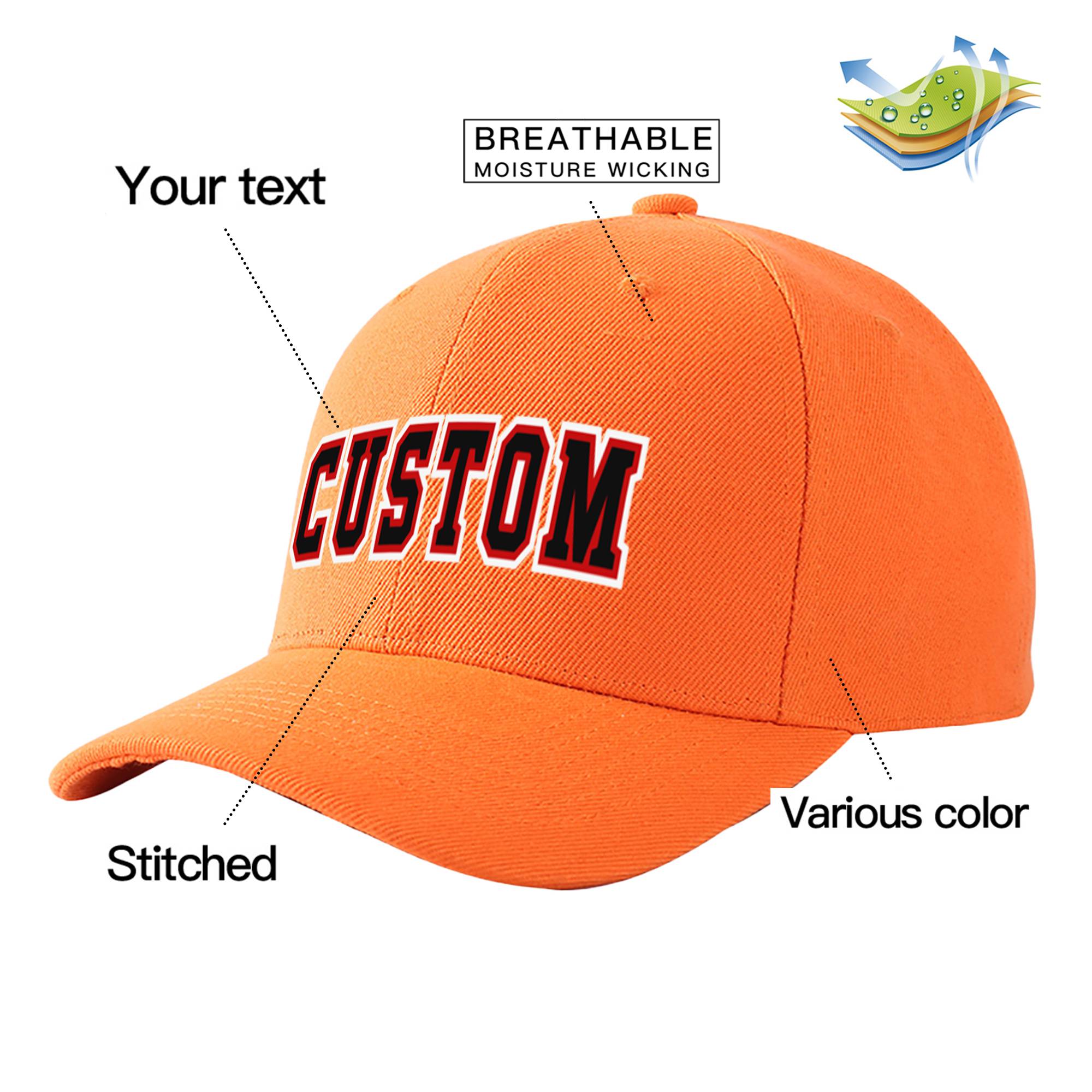 Custom Orange Black Baseball Cap Curved Eaves Hats Vintage Design for Men/Women/Youth