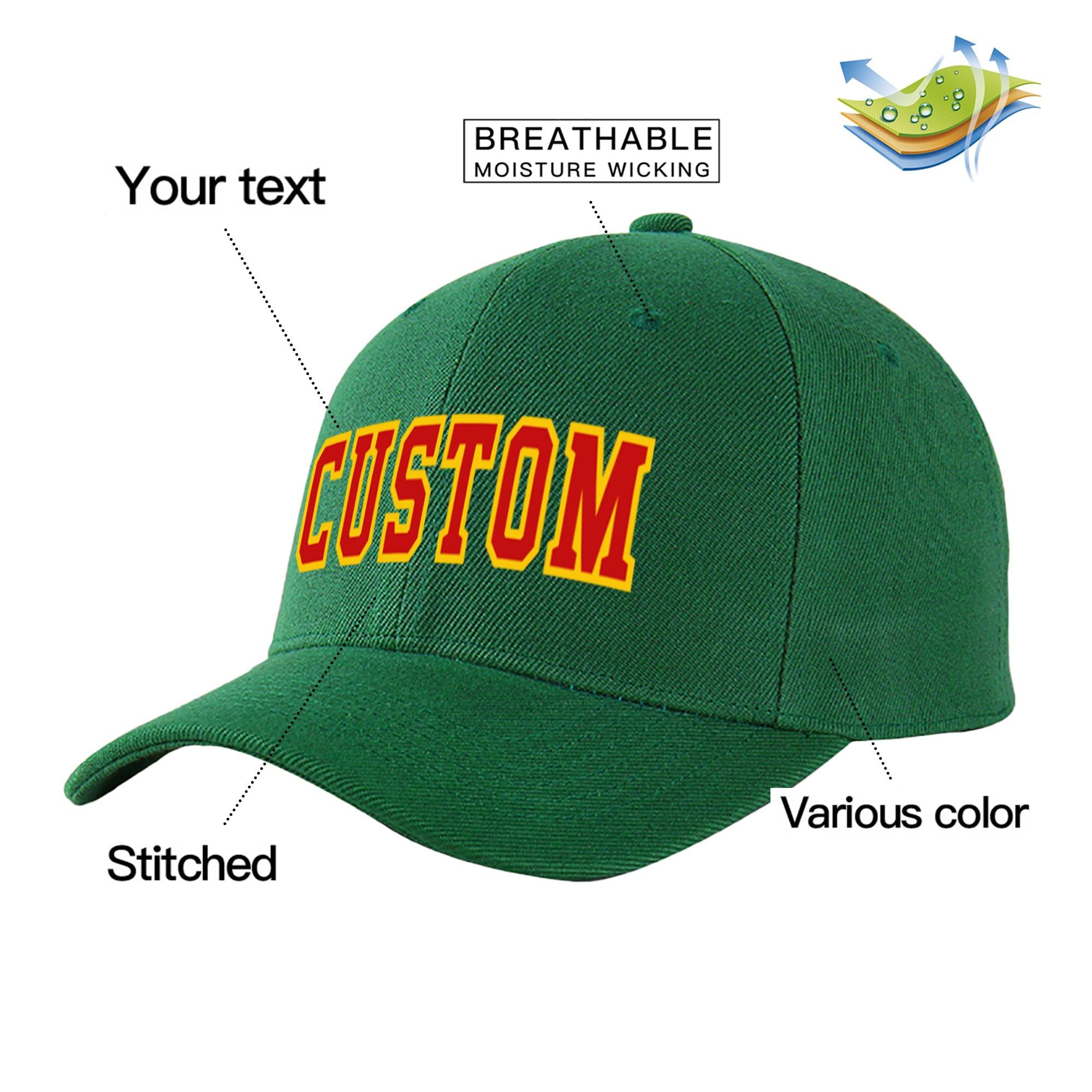 Custom Dark Green Red Baseball Cap Curved Eaves Hats Vintage Design for Men/Women/Youth