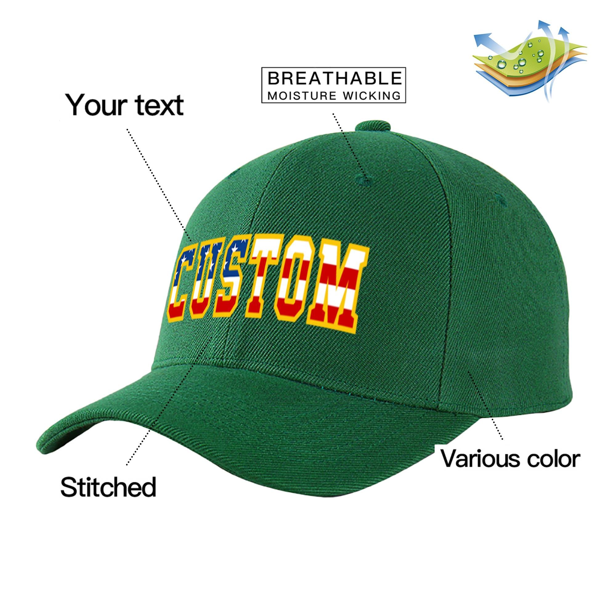 Custom Dark Green Usa Baseball Cap Curved Eaves Hats Vintage Design for Men/Women/Youth